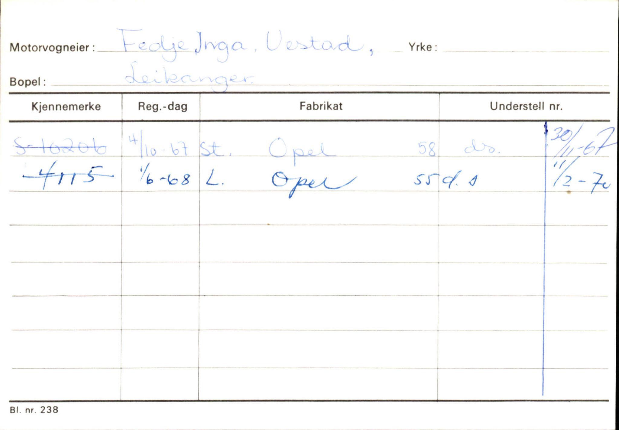 Statens vegvesen, Sogn og Fjordane vegkontor, AV/SAB-A-5301/4/F/L0126: Eigarregister Fjaler M-Å. Leikanger A-Å, 1945-1975, s. 1081