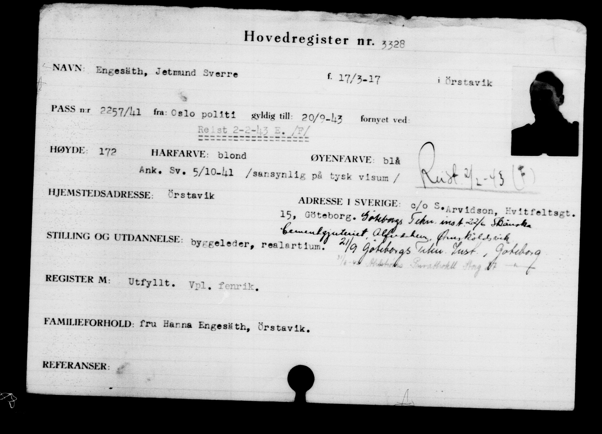 Utenriksstasjonene, Legasjonen i Stockholm, Flyktningkontoret, AV/RA-S-6753/V/Va/L0003: Kjesäterkartoteket, flyktninger med registreringsnr. 2001-3495, 1940-1945, s. 1815