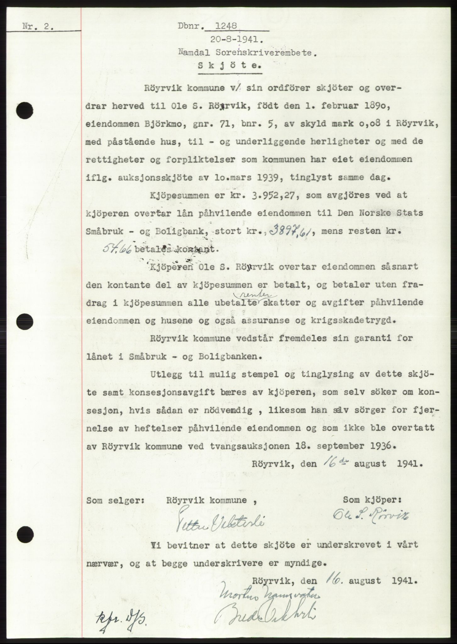 Namdal sorenskriveri, SAT/A-4133/1/2/2C: Pantebok nr. -, 1940-1941, Tingl.dato: 20.08.1941