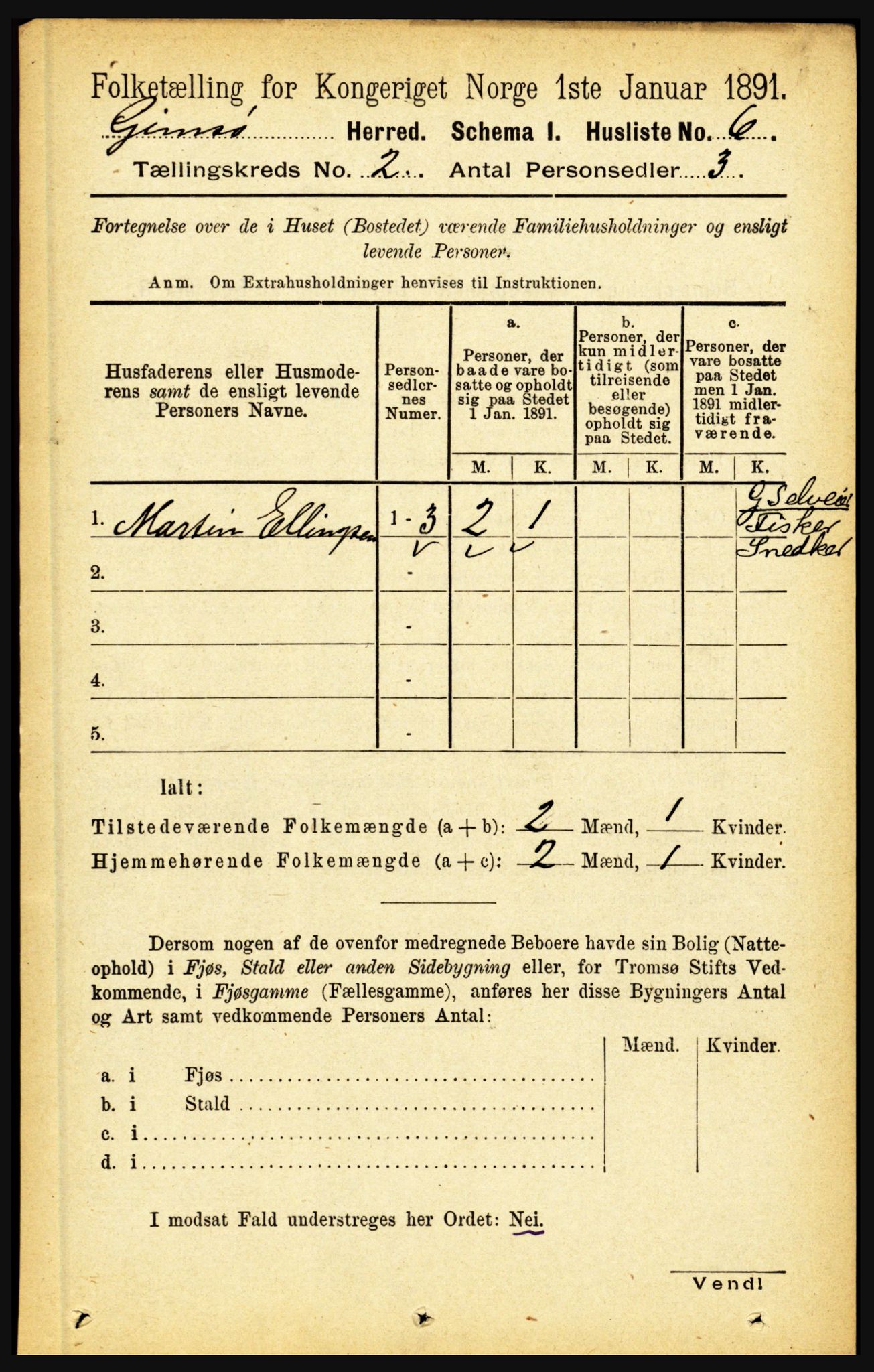 RA, Folketelling 1891 for 1864 Gimsøy herred, 1891, s. 295