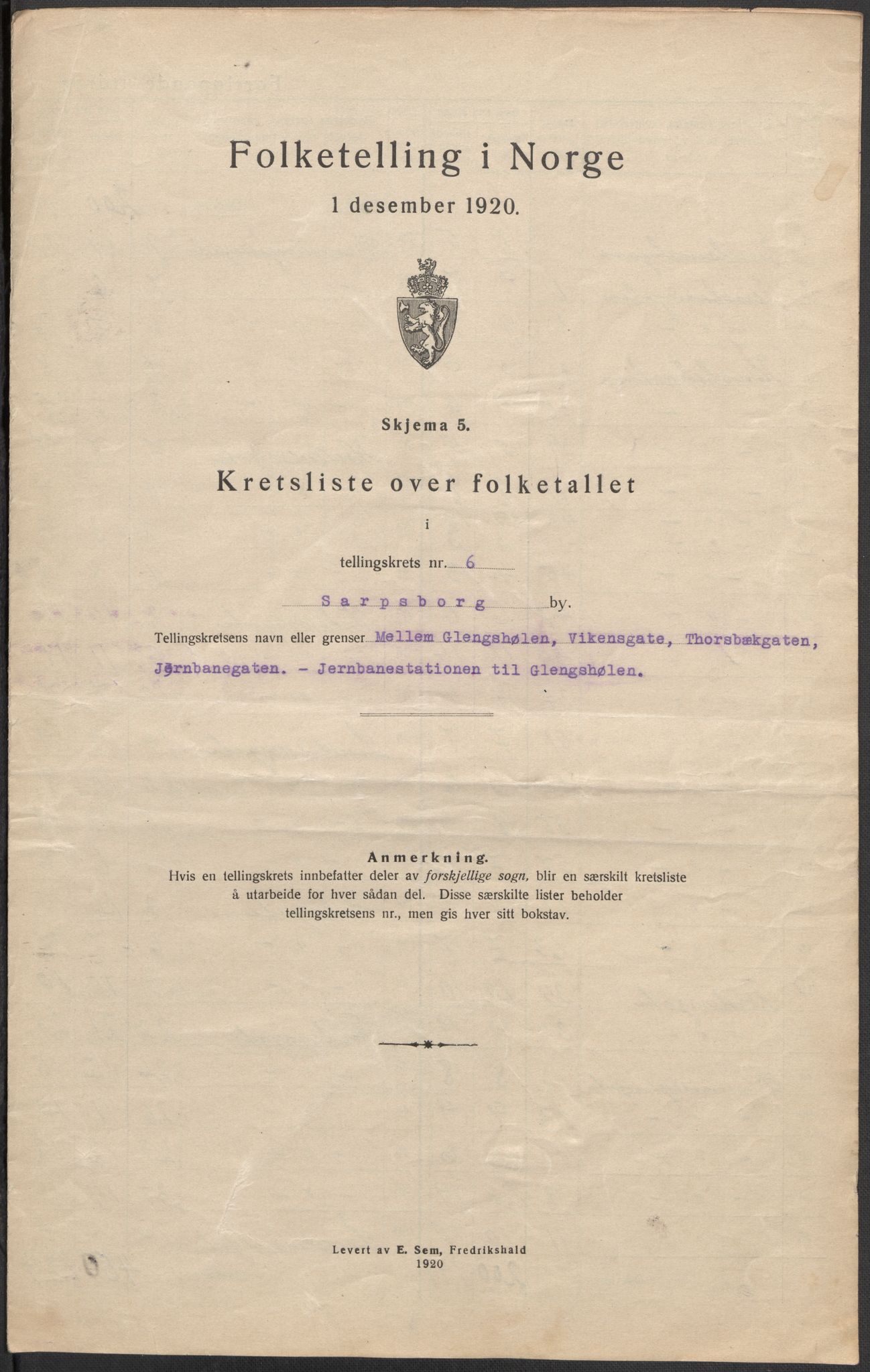 SAO, Folketelling 1920 for 0102 Sarpsborg kjøpstad, 1920, s. 19