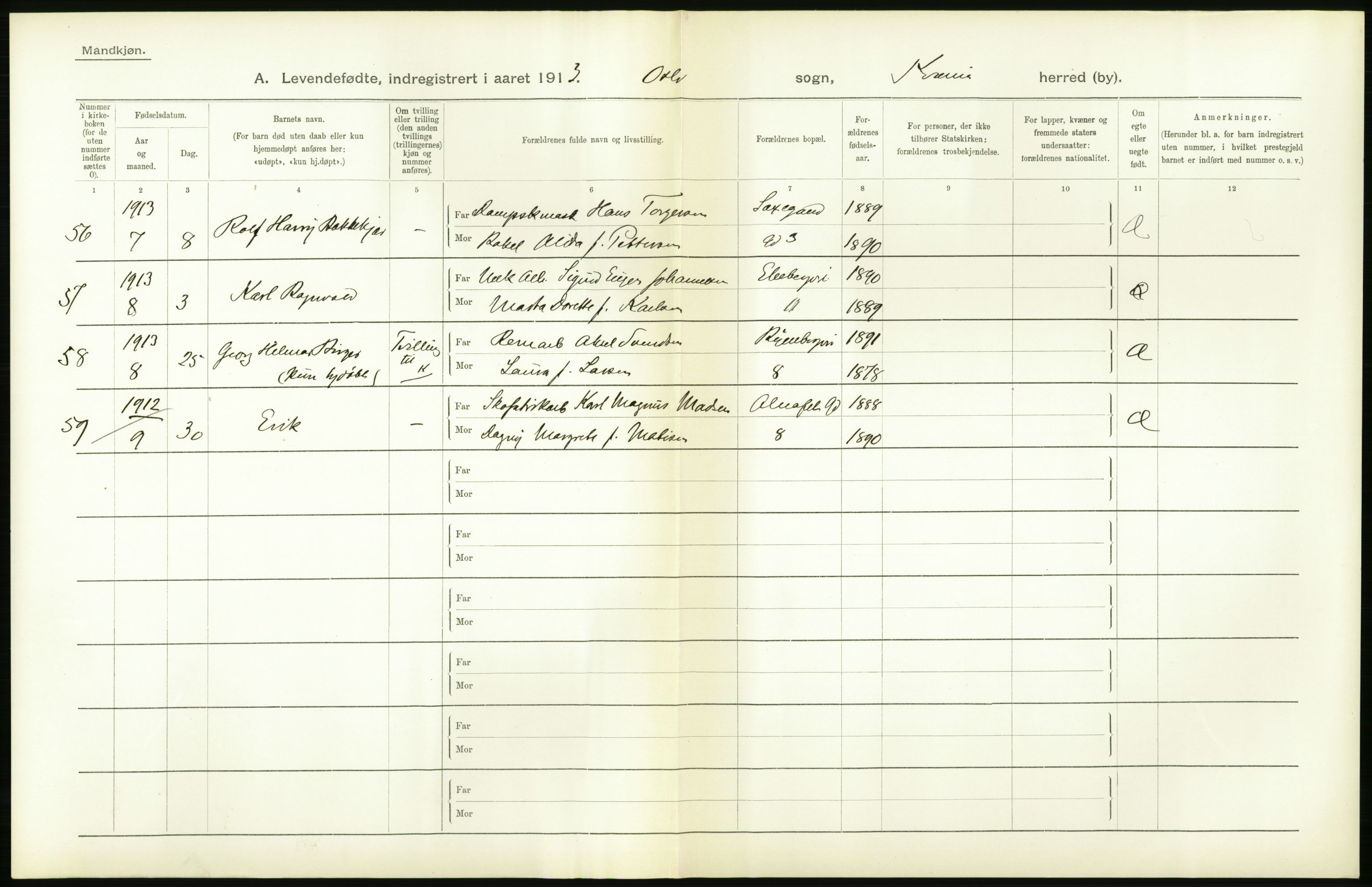 Statistisk sentralbyrå, Sosiodemografiske emner, Befolkning, AV/RA-S-2228/D/Df/Dfb/Dfbc/L0007: Kristiania: Levendefødte menn og kvinner., 1913, s. 798