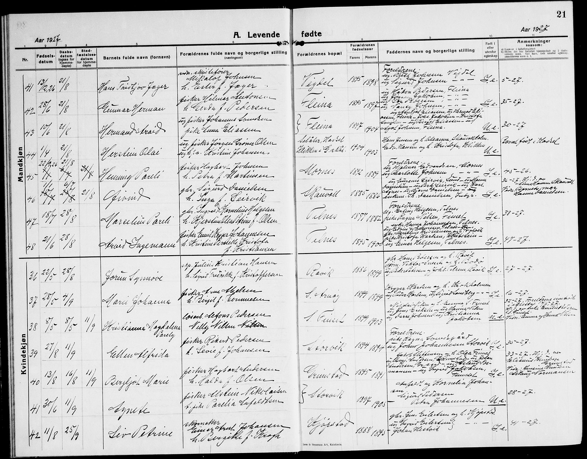 Ministerialprotokoller, klokkerbøker og fødselsregistre - Nordland, AV/SAT-A-1459/805/L0111: Klokkerbok nr. 805C07, 1925-1943, s. 21