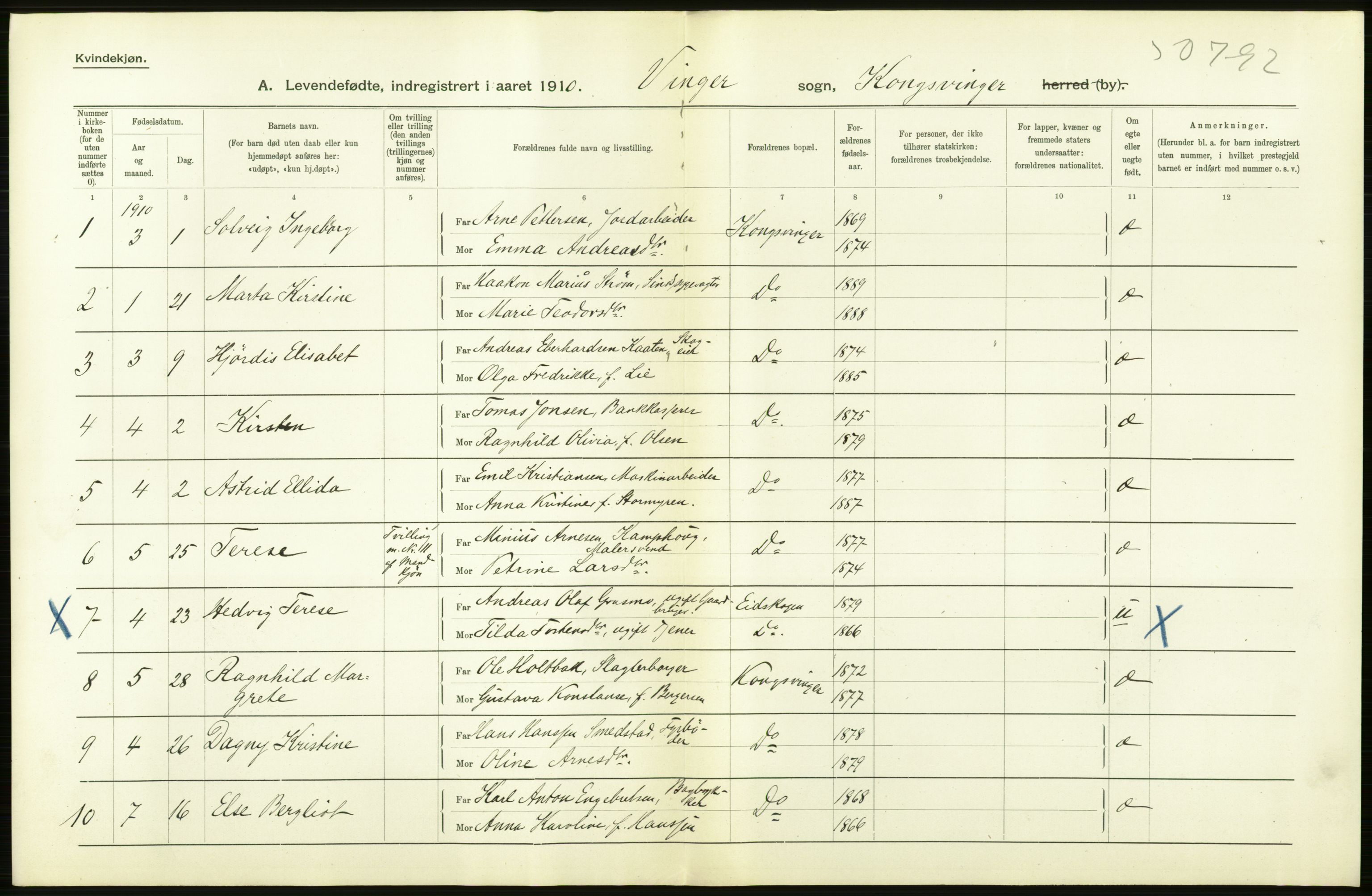 Statistisk sentralbyrå, Sosiodemografiske emner, Befolkning, RA/S-2228/D/Df/Dfa/Dfah/L0010: Hedemarkens amt: Levendefødte menn og kvinner. Bygder og byer., 1910, s. 866