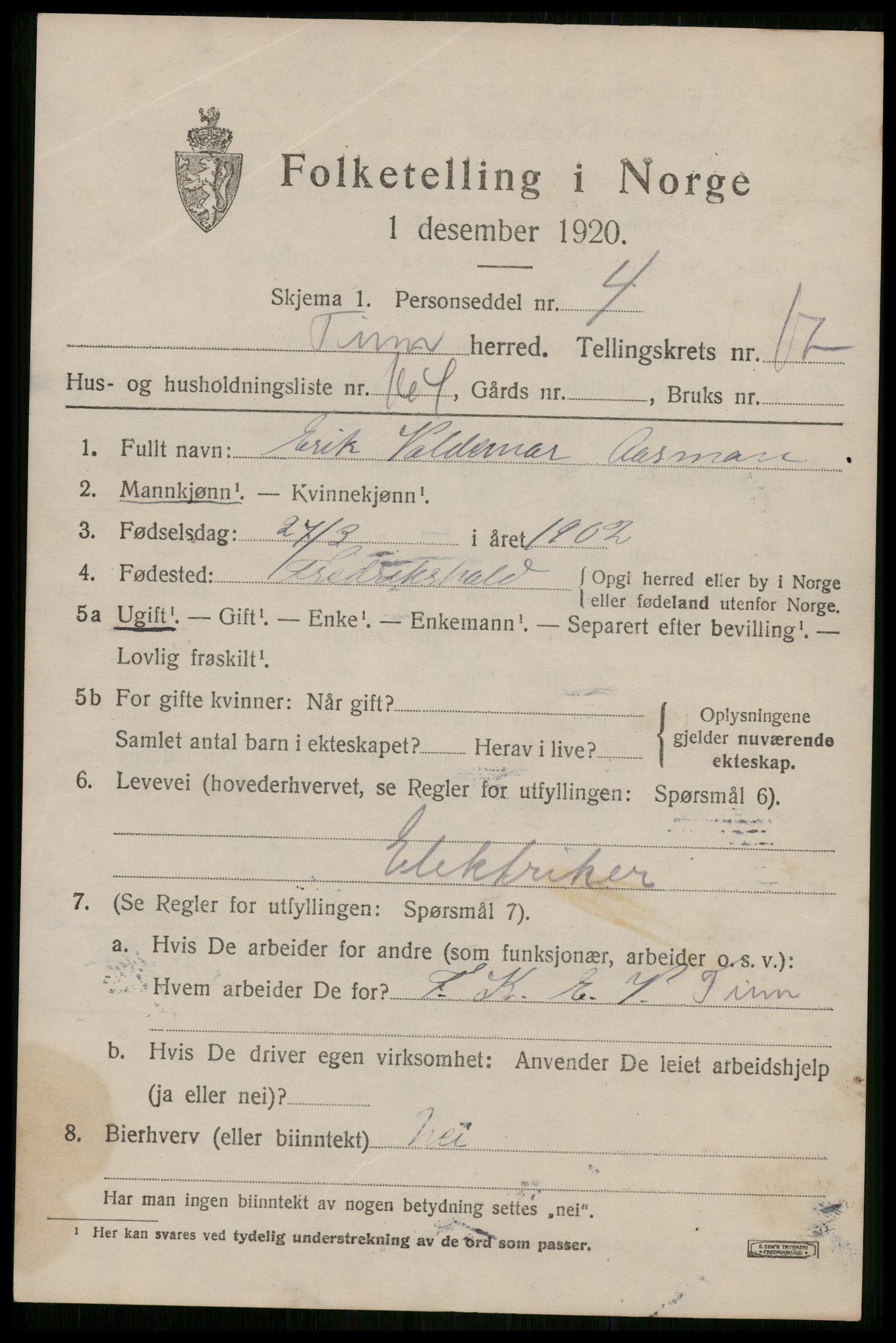 SAKO, Folketelling 1920 for 0826 Tinn herred, 1920, s. 22906