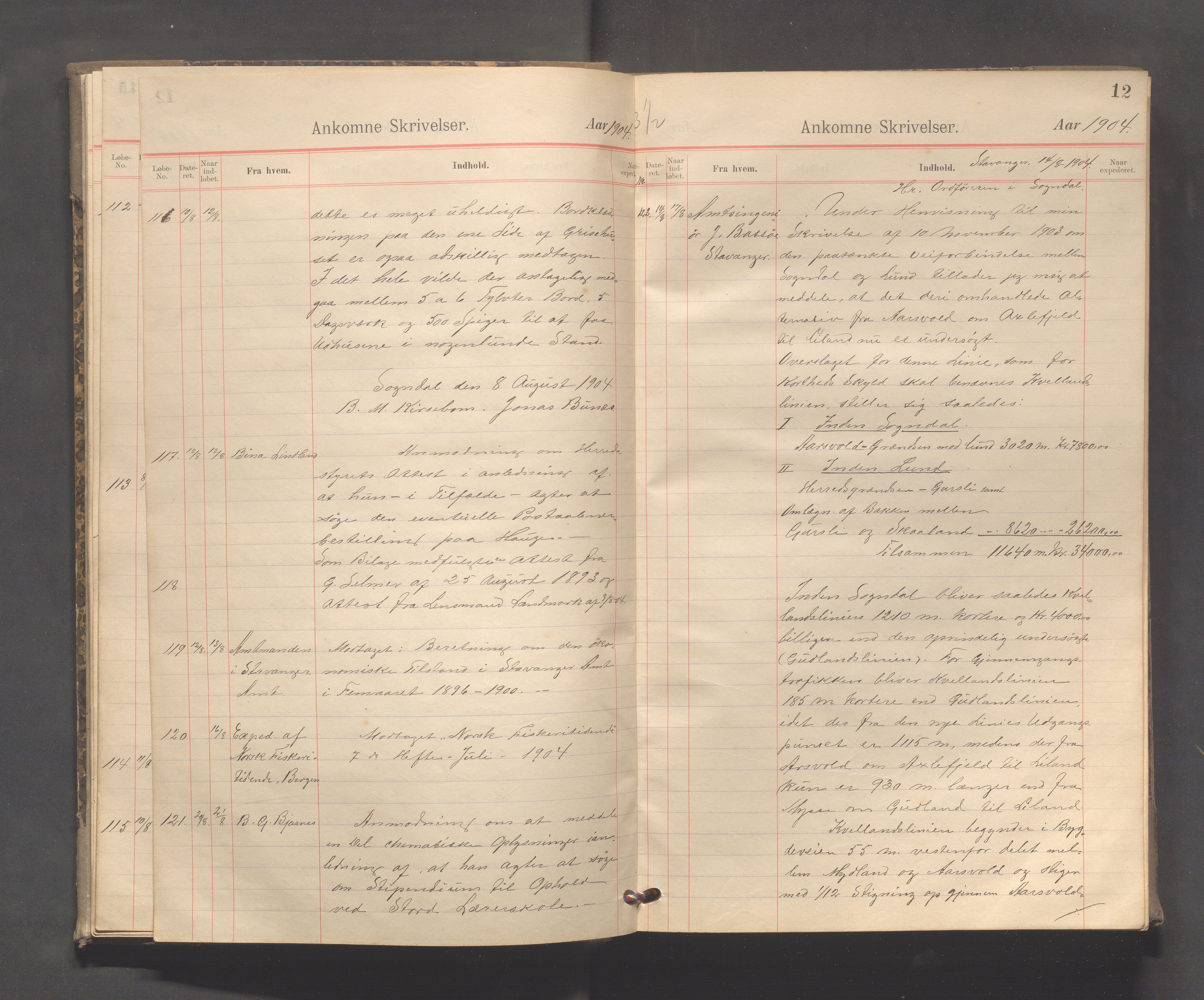 Sokndal kommune - Formannskapet/Sentraladministrasjonen, IKAR/K-101099/C/Ca/L0003: Journal, 1904-1912, s. 12