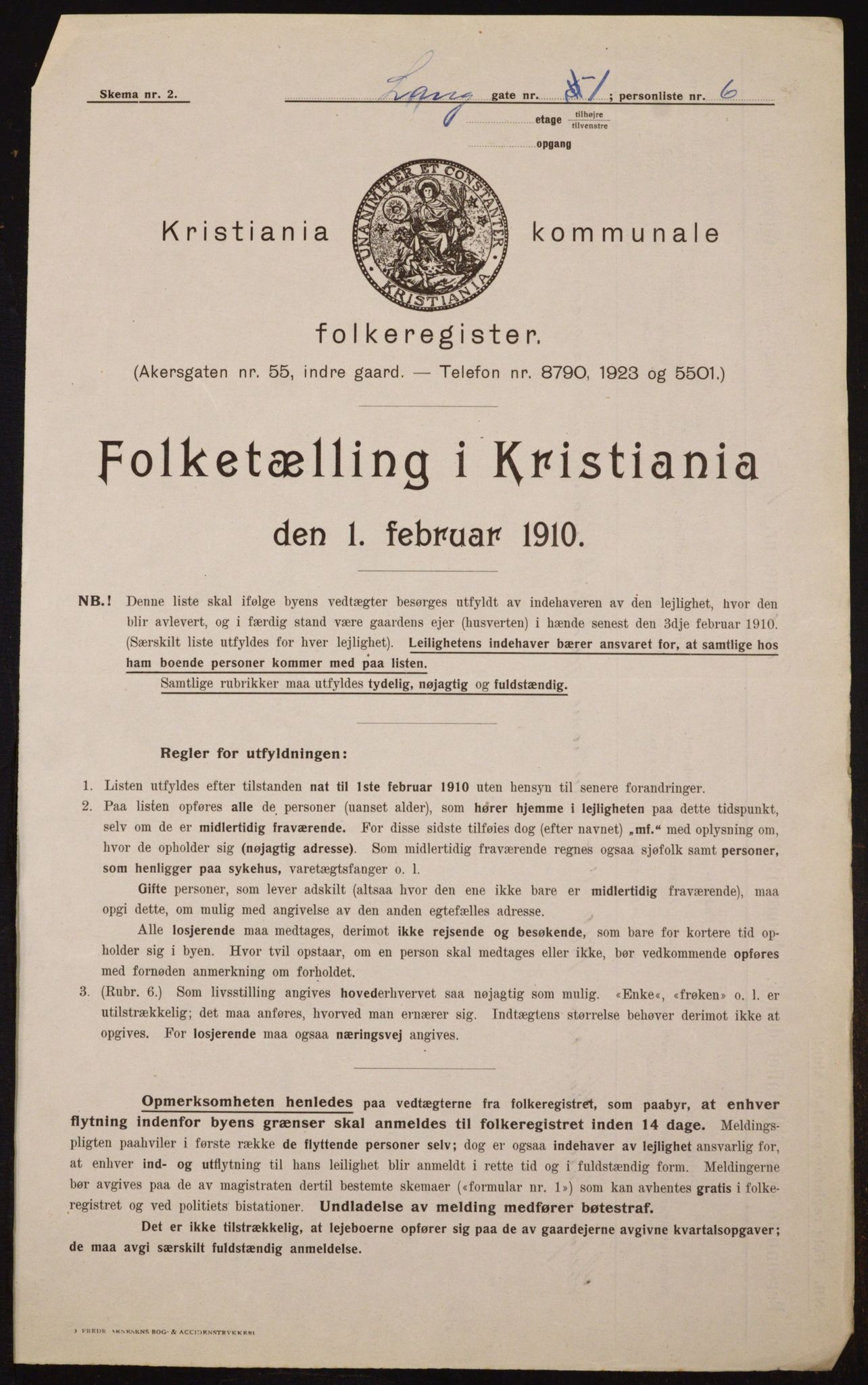 OBA, Kommunal folketelling 1.2.1910 for Kristiania, 1910, s. 54455