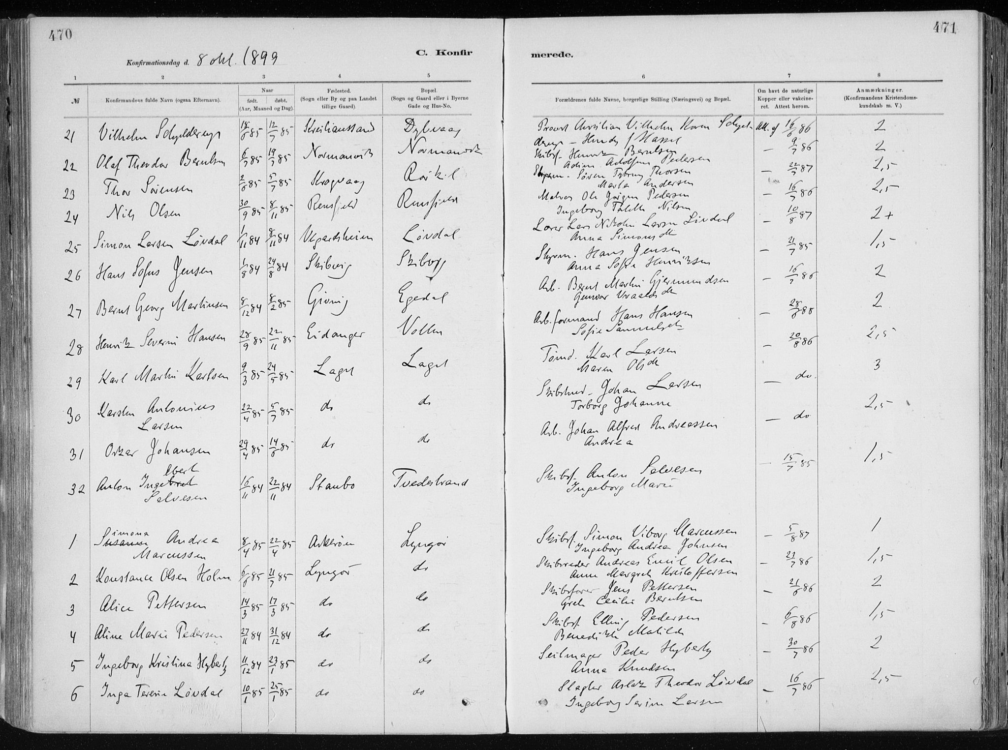 Dypvåg sokneprestkontor, AV/SAK-1111-0007/F/Fa/Faa/L0008: Ministerialbok nr. A 8, 1885-1906, s. 470-471
