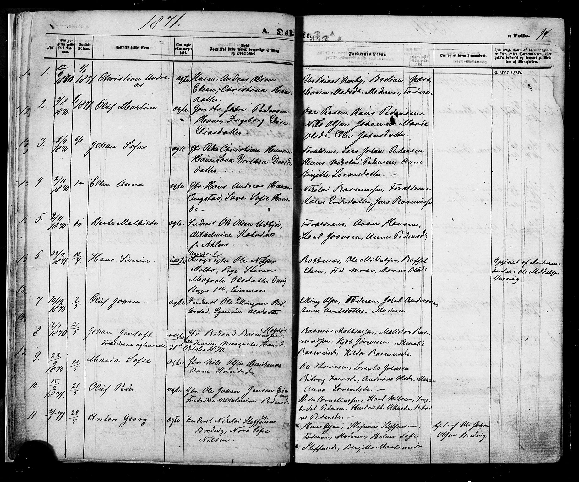 Ministerialprotokoller, klokkerbøker og fødselsregistre - Nordland, AV/SAT-A-1459/888/L1242: Ministerialbok nr. 888A08, 1870-1875, s. 14