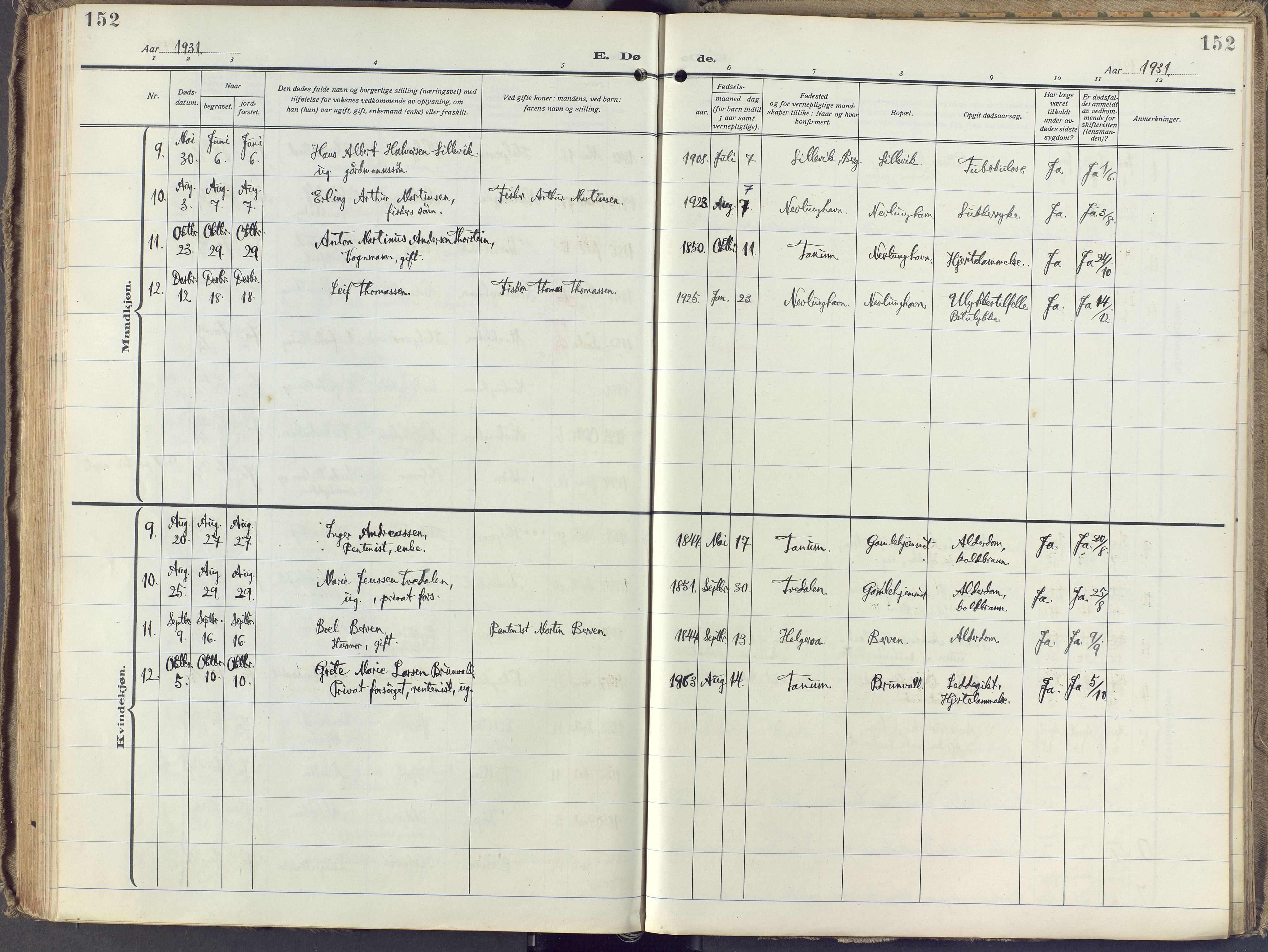 Brunlanes kirkebøker, SAKO/A-342/F/Fb/L0004: Ministerialbok nr. II 4, 1923-1940, s. 152