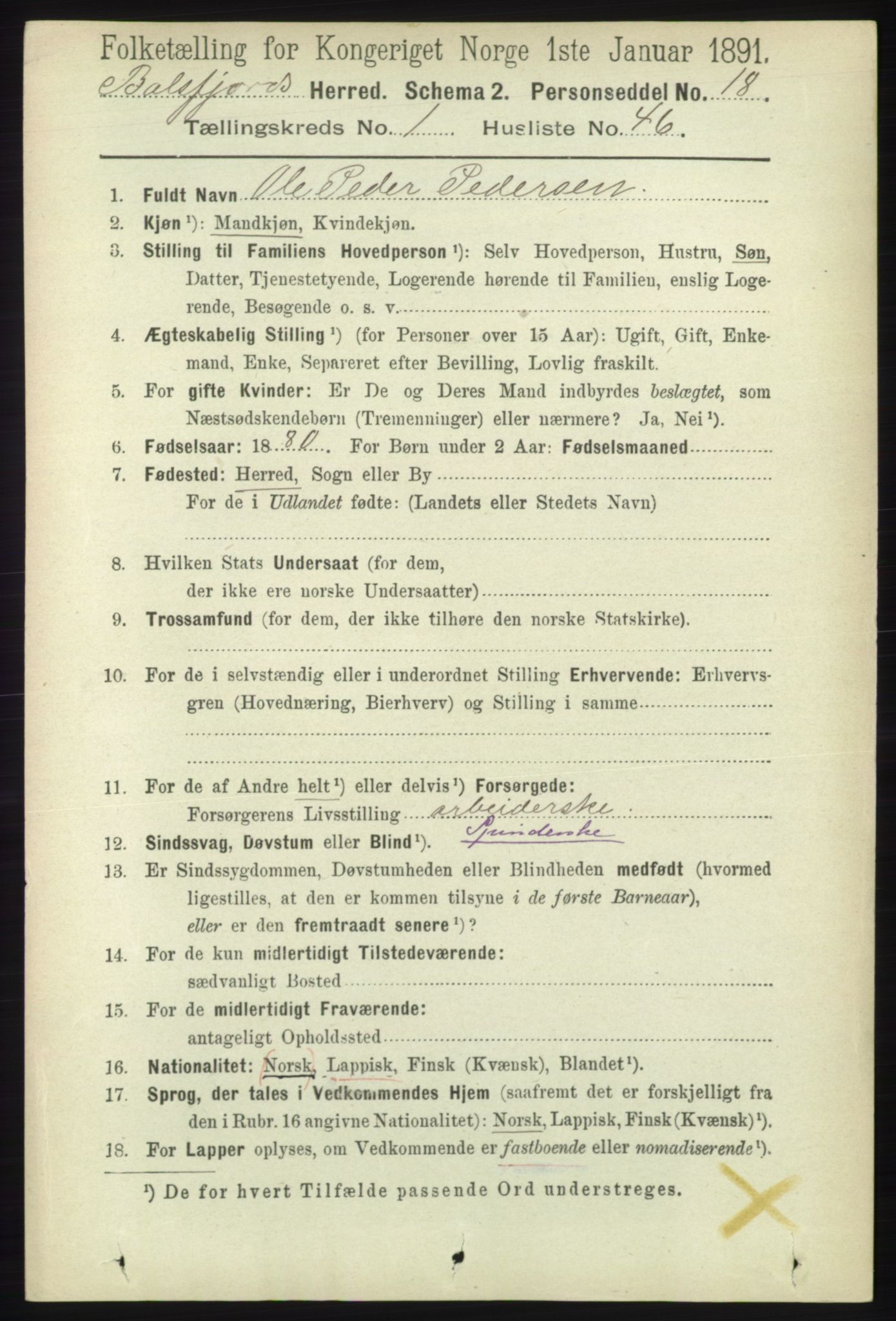 RA, Folketelling 1891 for 1933 Balsfjord herred, 1891, s. 473