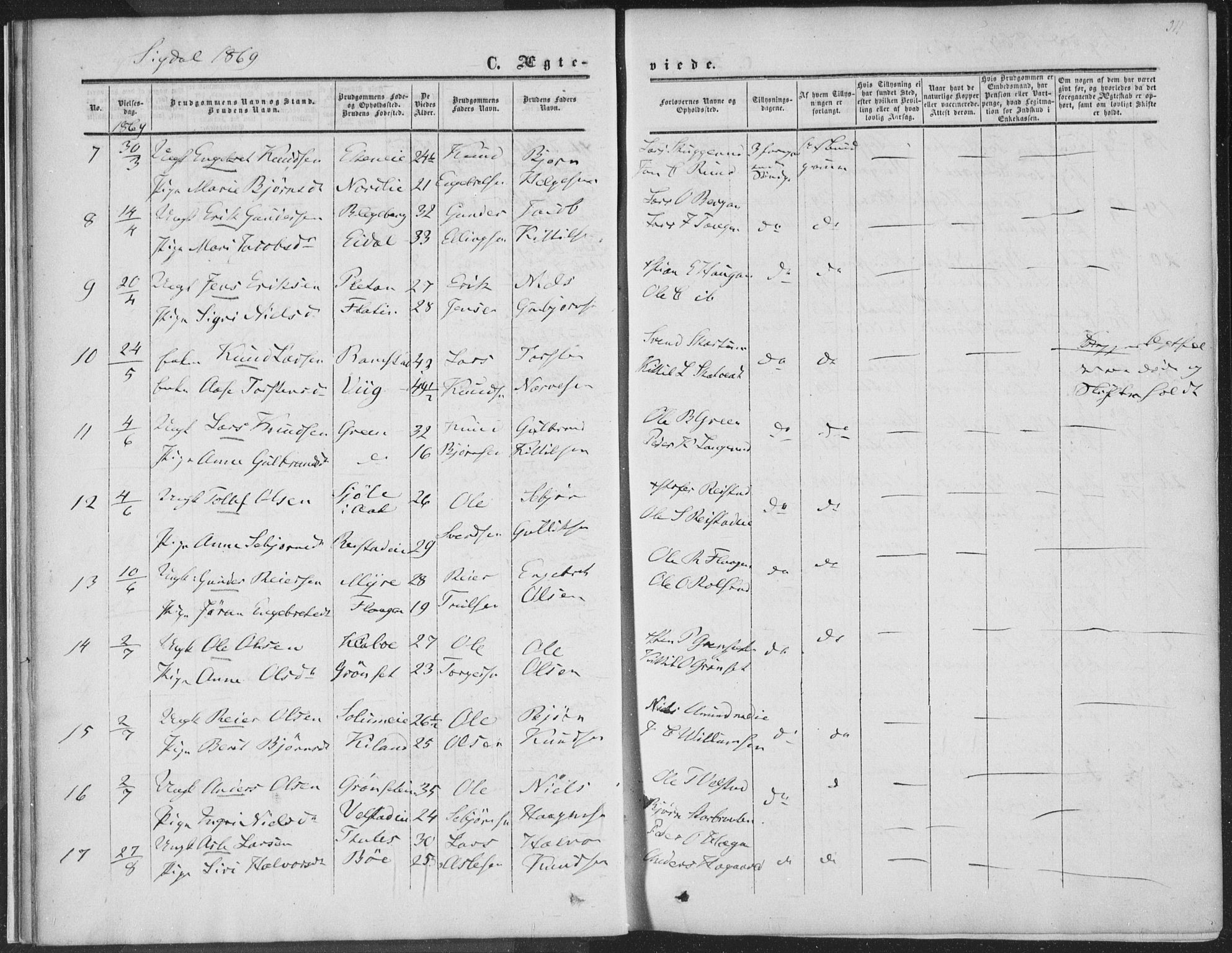 Sigdal kirkebøker, AV/SAKO-A-245/F/Fa/L0009b: Ministerialbok nr. I 9B, 1860-1871, s. 311