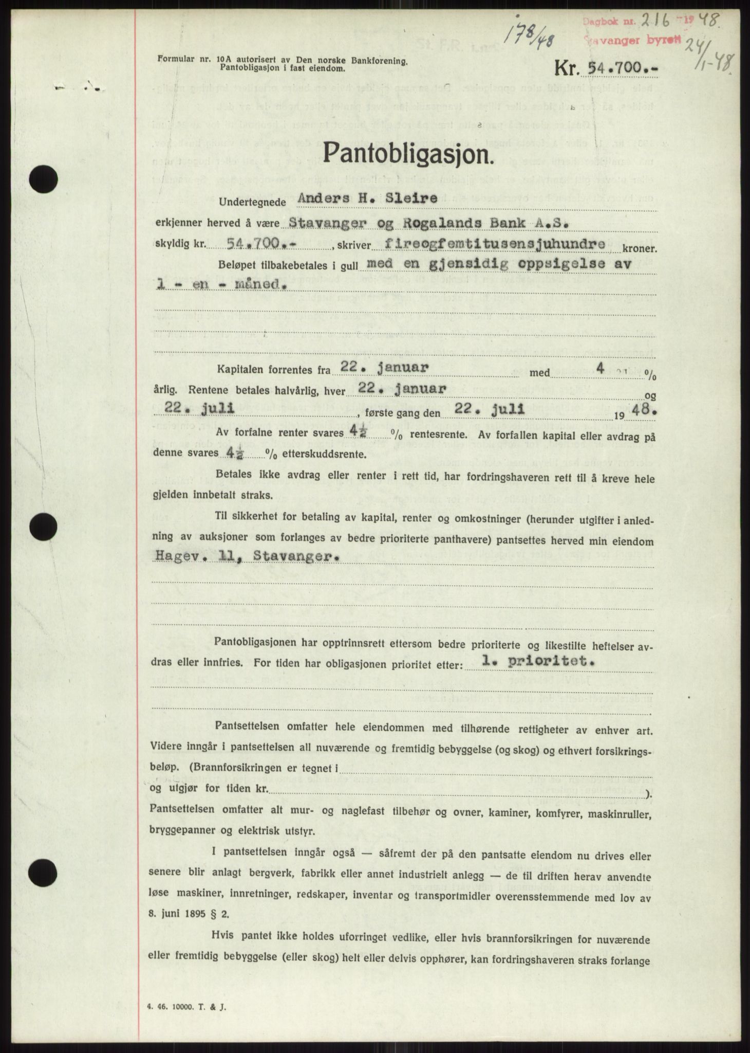 Stavanger byrett, SAST/A-100455/002/G/Gb/L0032: Pantebok, 1947-1950, Dagboknr: 216/1948