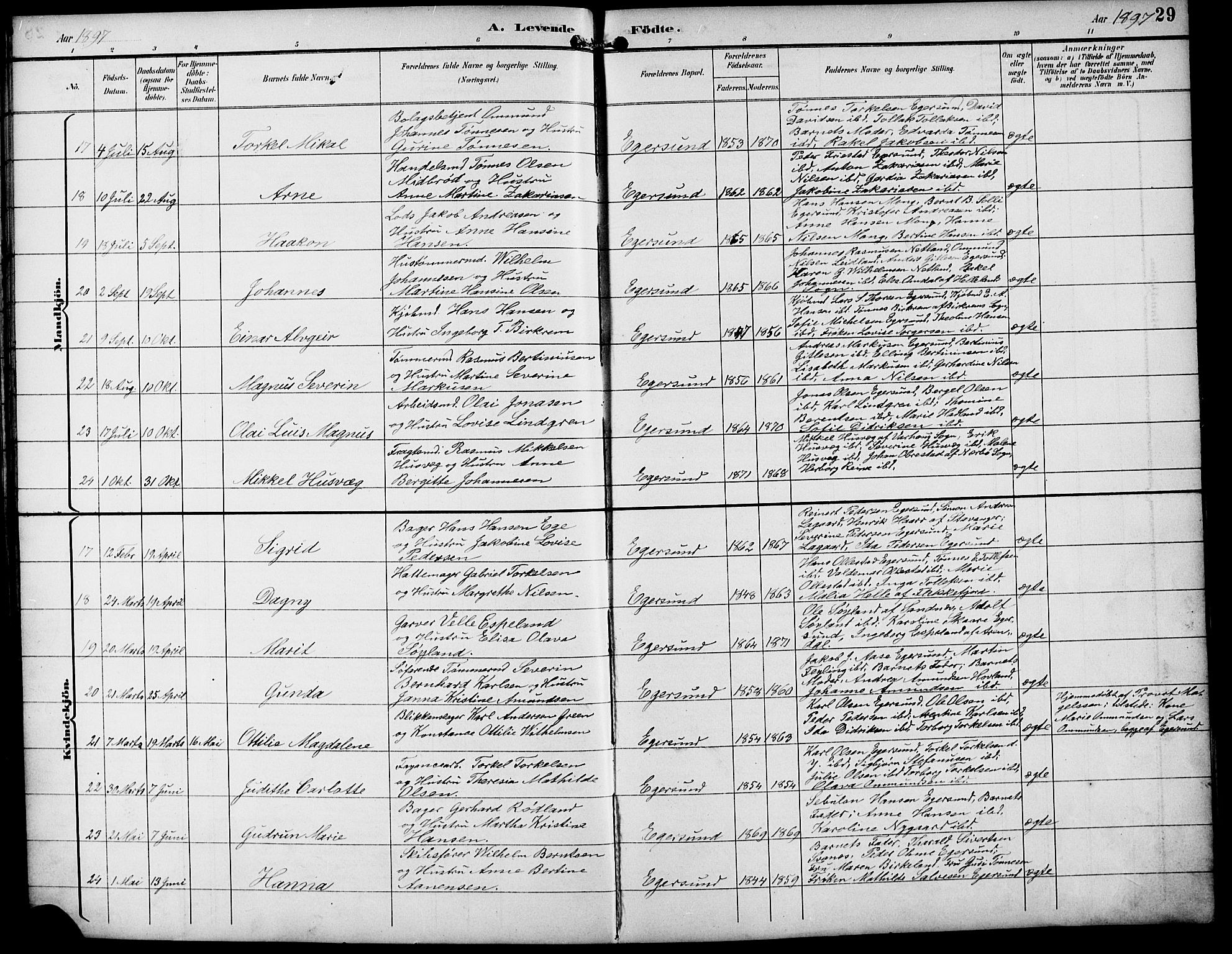 Eigersund sokneprestkontor, AV/SAST-A-101807/S09/L0010: Klokkerbok nr. B 10, 1893-1907, s. 29