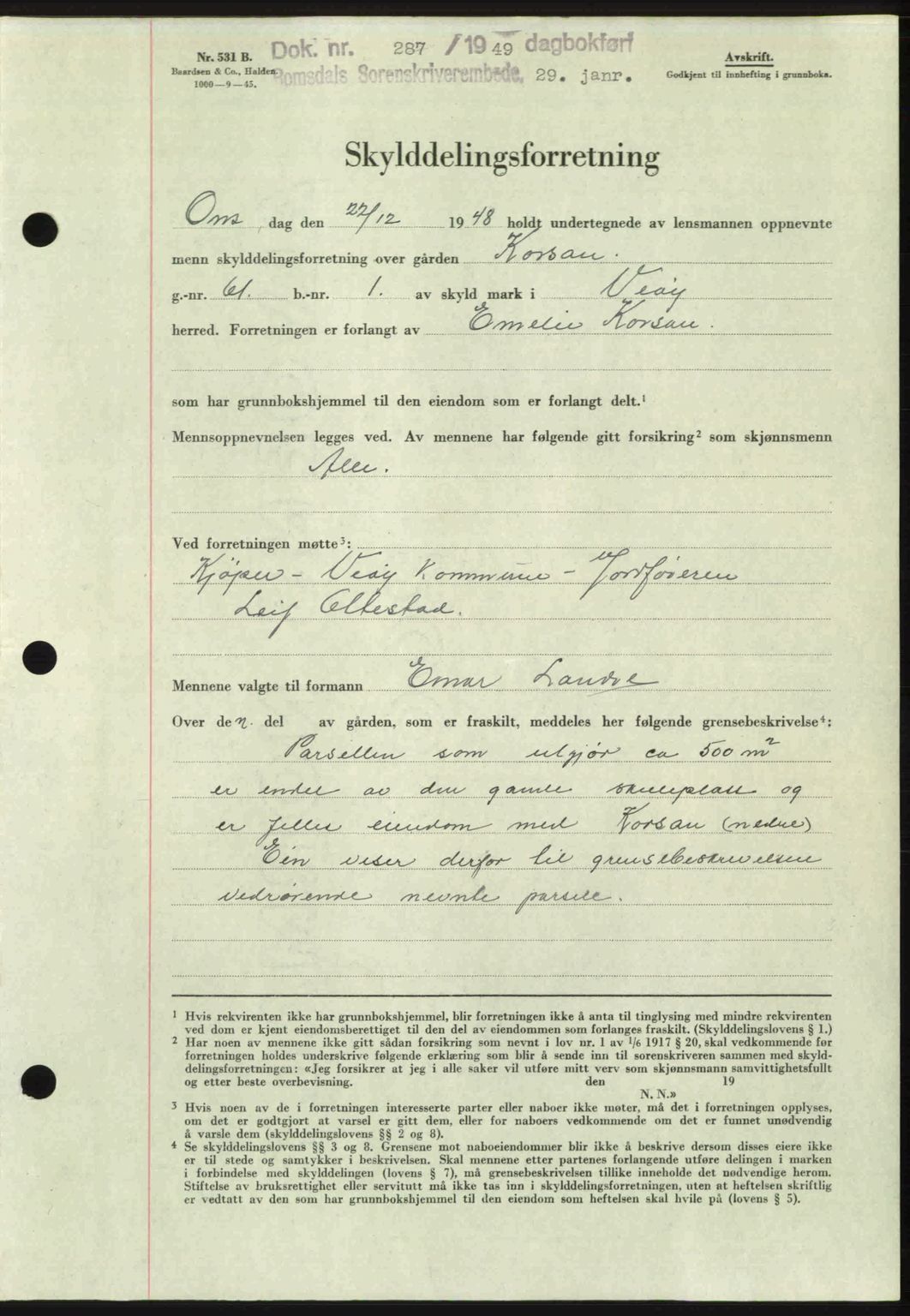 Romsdal sorenskriveri, AV/SAT-A-4149/1/2/2C: Pantebok nr. A28, 1948-1949, Dagboknr: 287/1949