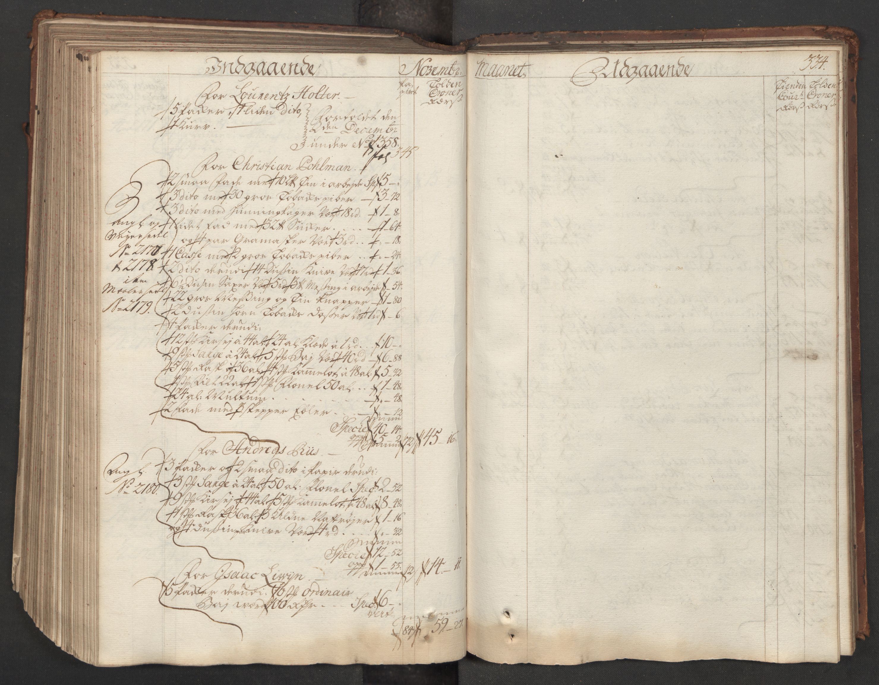 Generaltollkammeret, tollregnskaper, AV/RA-EA-5490/R06/L0015/0001: Tollregnskaper Kristiania / Hovedtollbok, 1733, s. 333b-334a