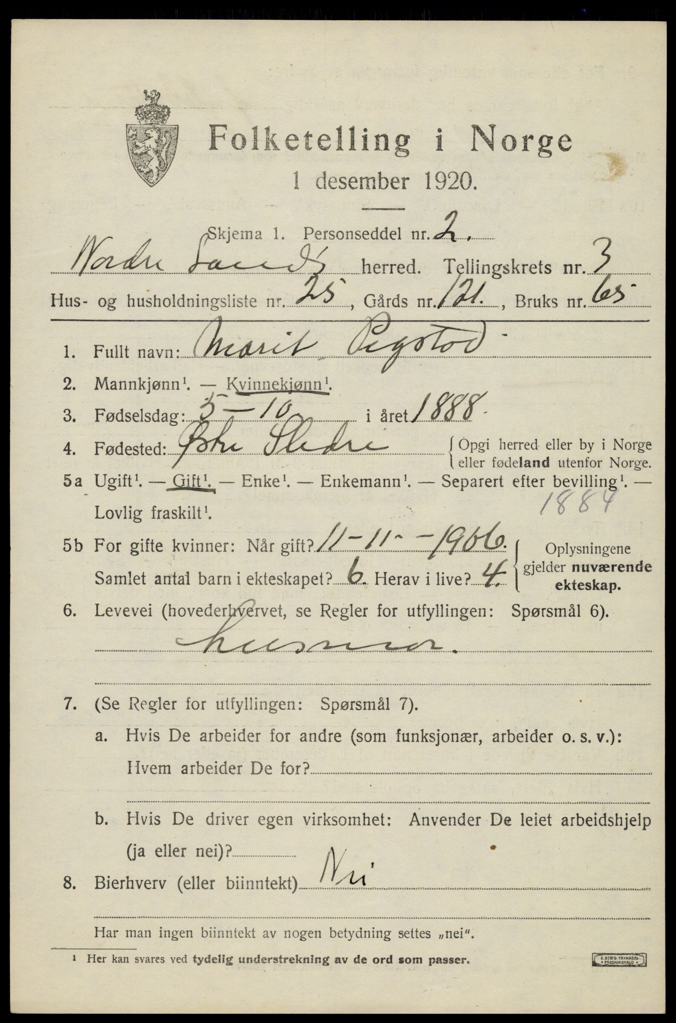 SAH, Folketelling 1920 for 0538 Nordre Land herred, 1920, s. 2495