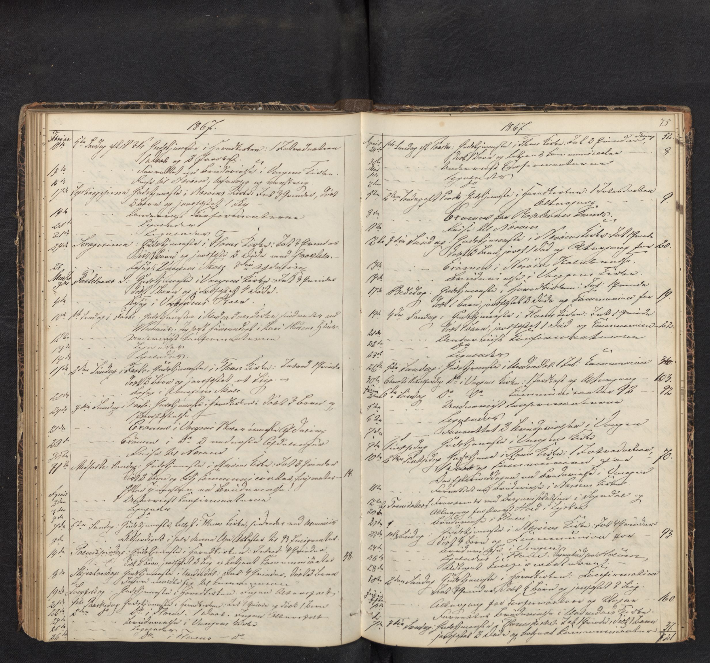 Aurland sokneprestembete, SAB/A-99937/H/Ha/Haf: Dagregister nr. F 0, 1844-1876, s. 74b-75a