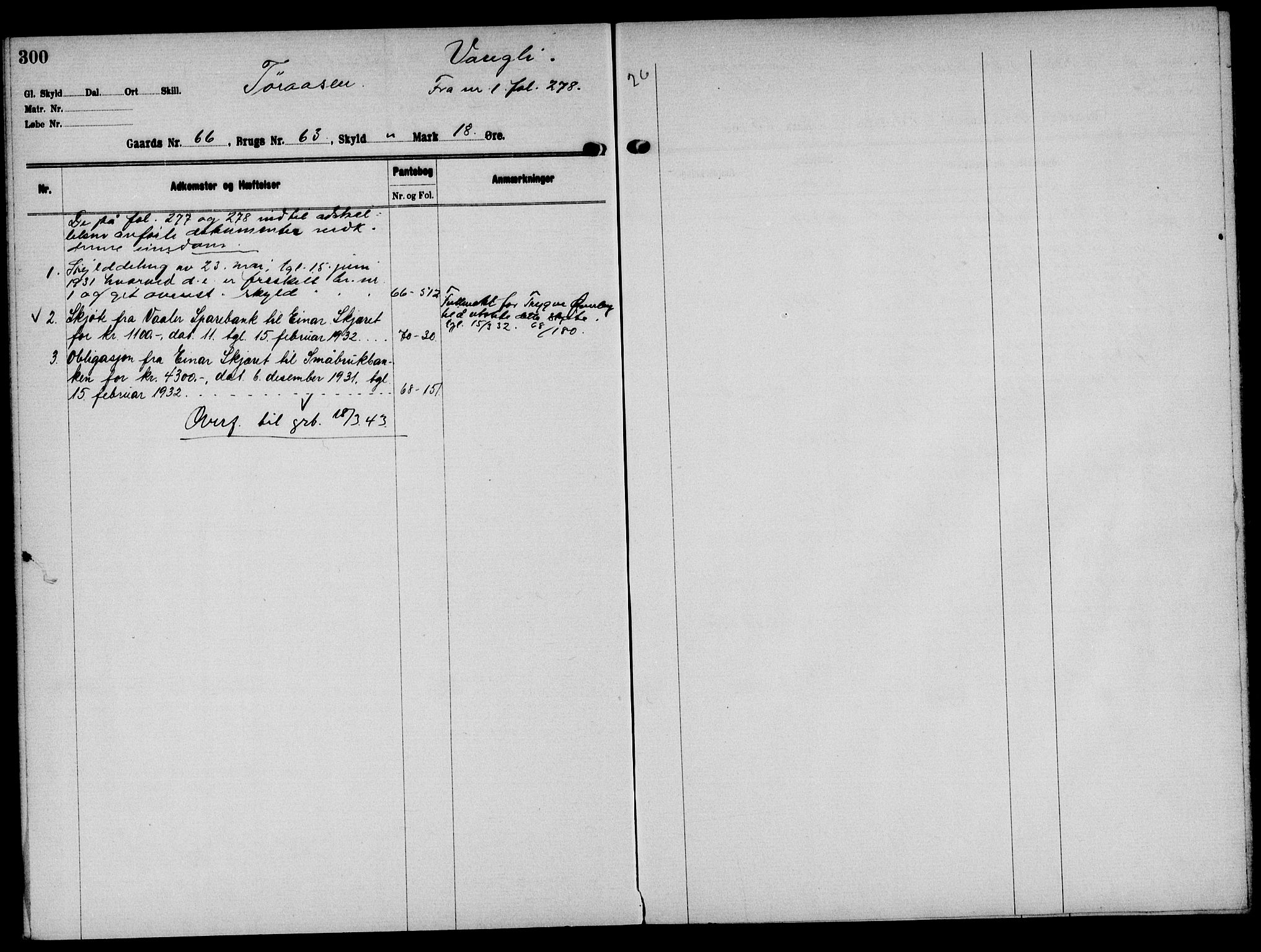 Solør tingrett, AV/SAH-TING-008/H/Ha/Hak/L0005: Panteregister nr. V, 1900-1935, s. 300