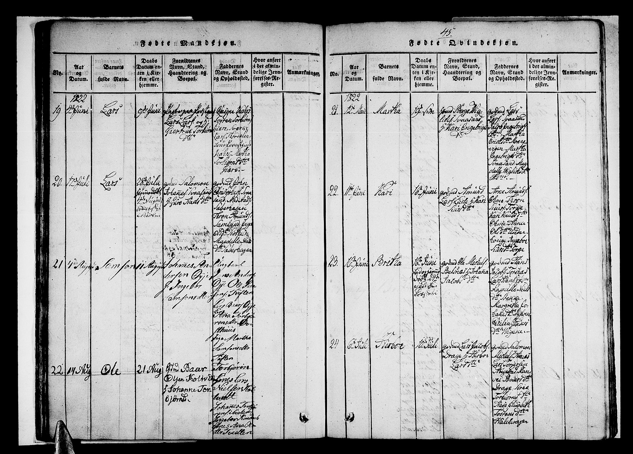 Strandebarm sokneprestembete, AV/SAB-A-78401/H/Haa: Ministerialbok nr. A 5, 1816-1826, s. 45