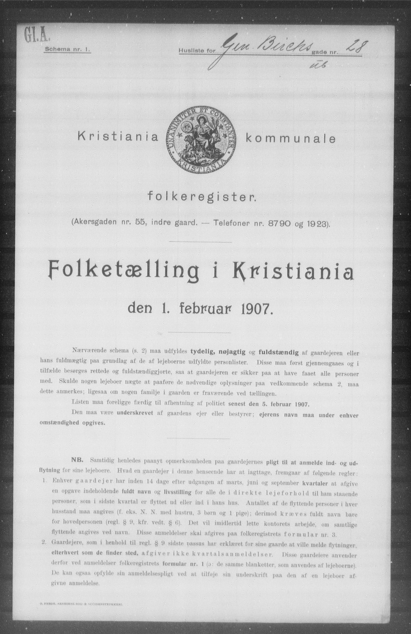 OBA, Kommunal folketelling 1.2.1907 for Kristiania kjøpstad, 1907, s. 14597