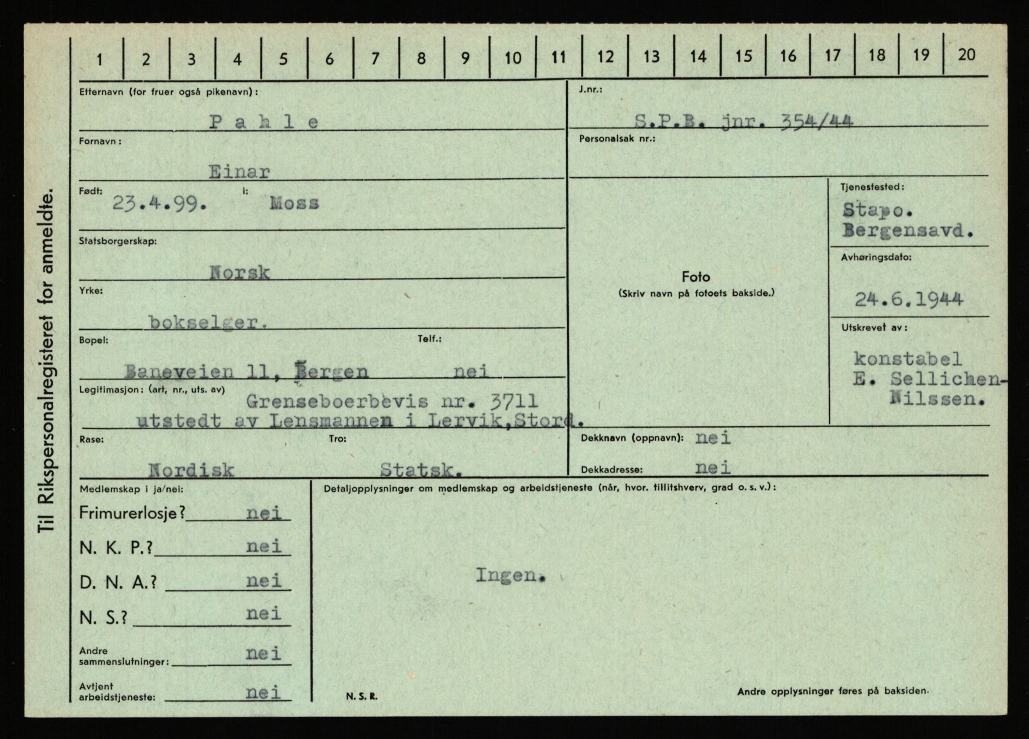 Statspolitiet - Hovedkontoret / Osloavdelingen, AV/RA-S-1329/C/Ca/L0012: Oanæs - Quistgaard	, 1943-1945, s. 2882