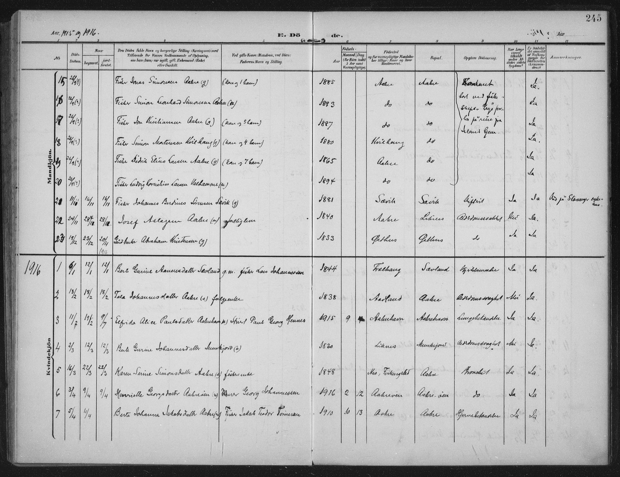 Kopervik sokneprestkontor, SAST/A-101850/H/Ha/Haa/L0005: Ministerialbok nr. A 5, 1906-1924, s. 245