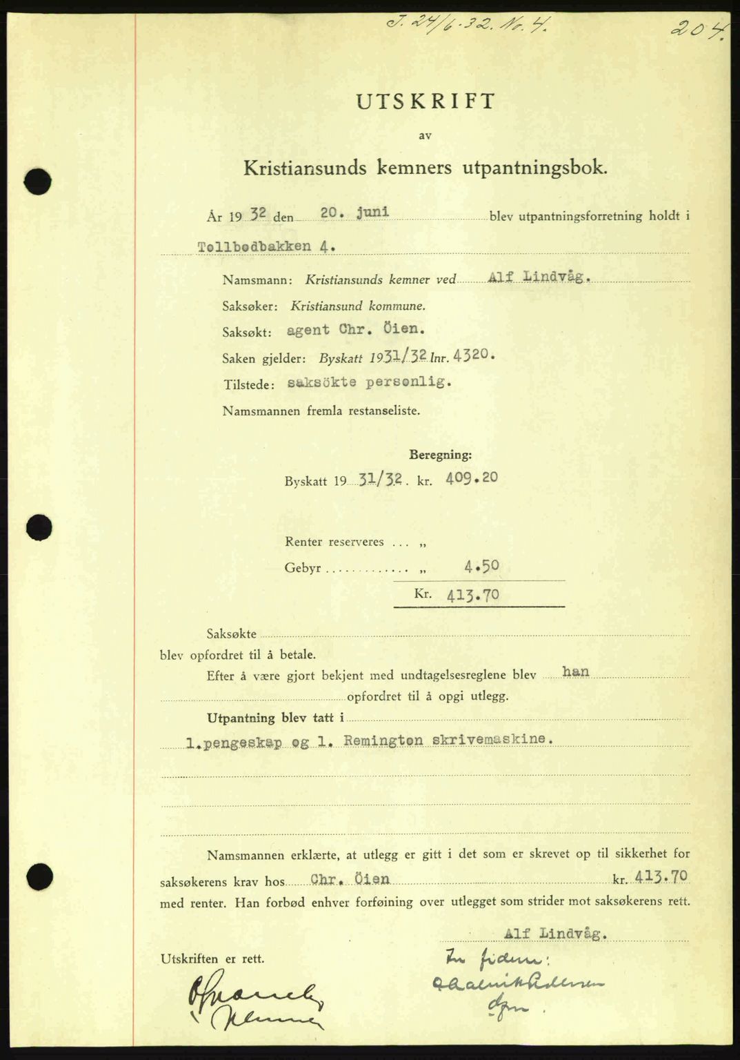 Kristiansund byfogd, SAT/A-4587/A/27: Pantebok nr. 26, 1931-1933, Tingl.dato: 24.06.1932