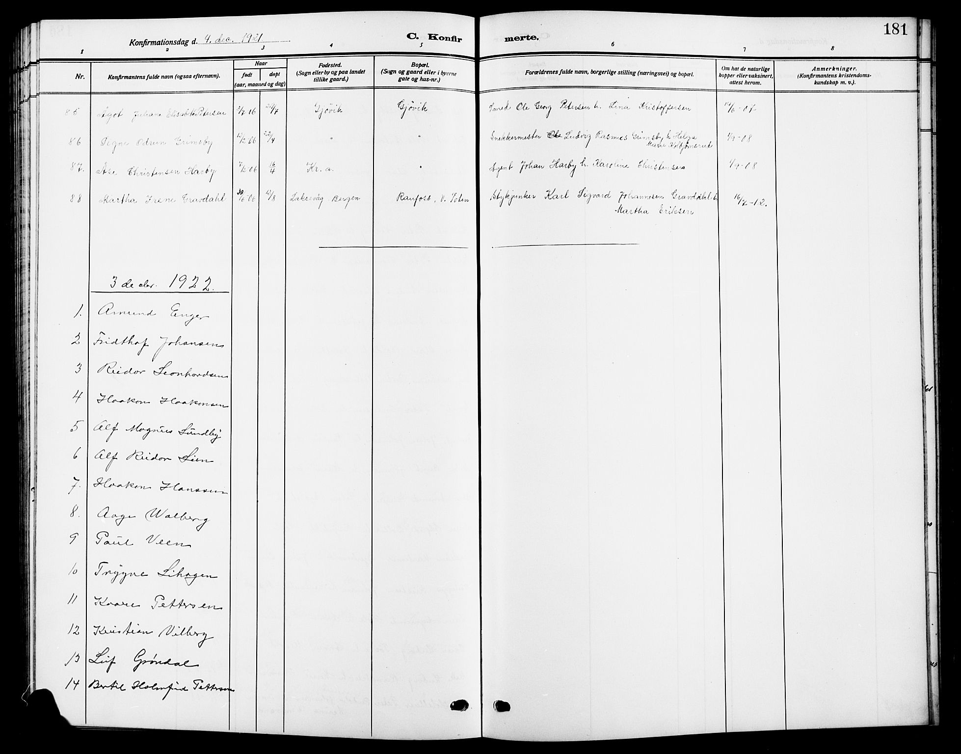 Vardal prestekontor, AV/SAH-PREST-100/H/Ha/Hab/L0014: Klokkerbok nr. 14, 1911-1922, s. 181