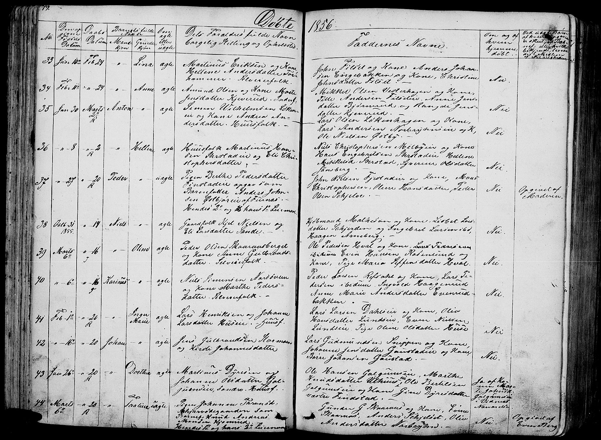 Romedal prestekontor, AV/SAH-PREST-004/L/L0009: Klokkerbok nr. 9, 1846-1866, s. 79