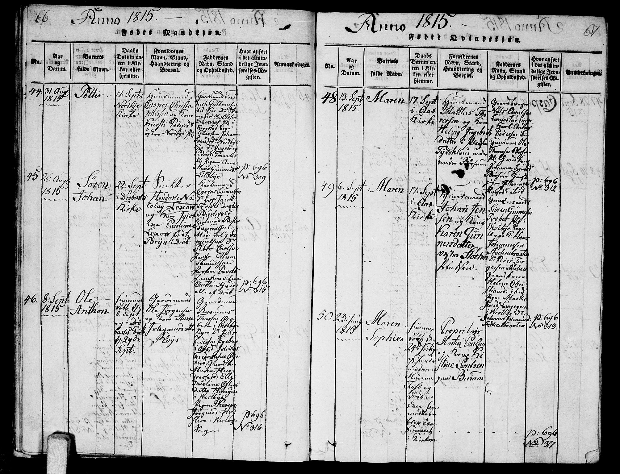 Ås prestekontor Kirkebøker, AV/SAO-A-10894/G/Ga/L0001: Klokkerbok nr. I 1, 1814-1820, s. 66-67