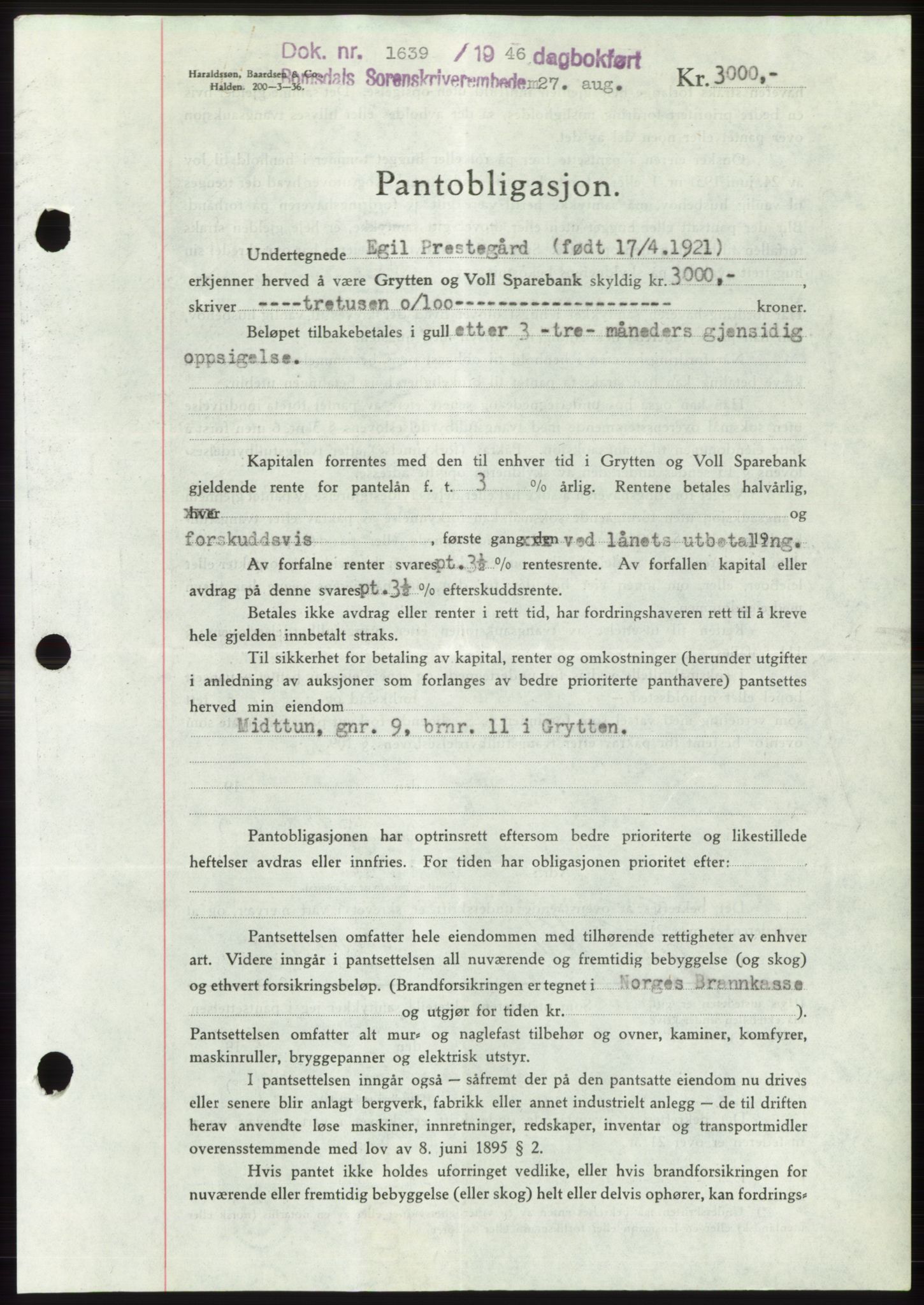 Romsdal sorenskriveri, SAT/A-4149/1/2/2C: Pantebok nr. B3, 1946-1948, Dagboknr: 1639/1946
