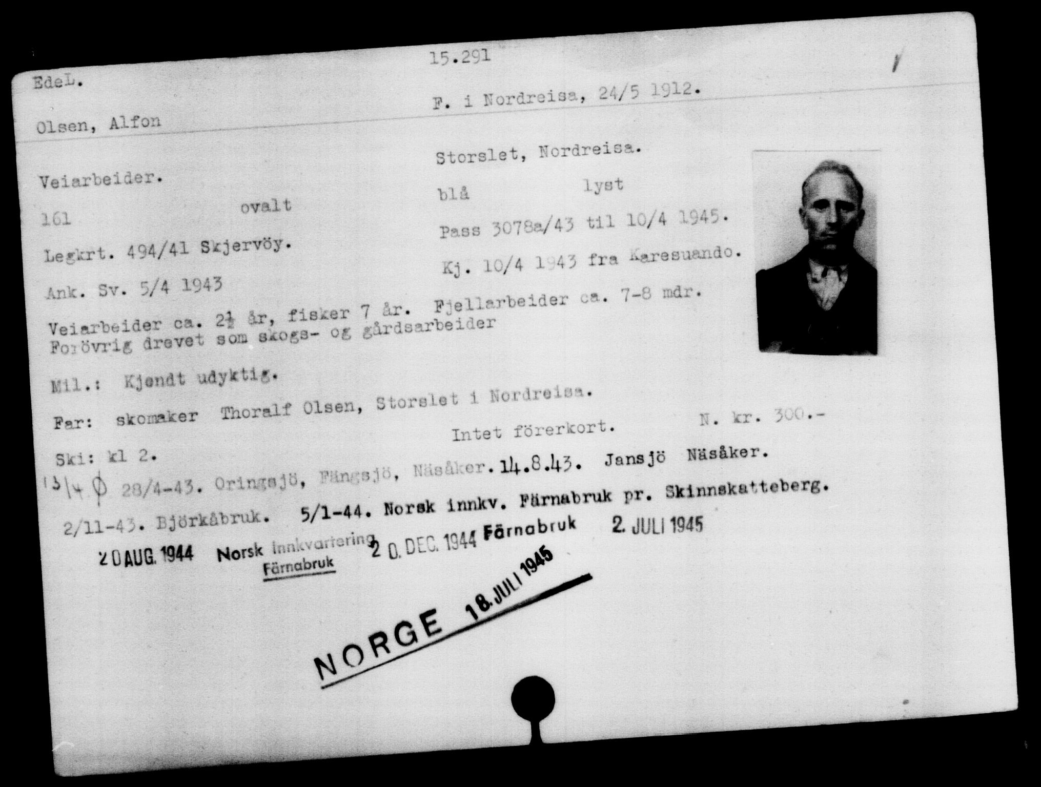 Den Kgl. Norske Legasjons Flyktningskontor, AV/RA-S-6753/V/Va/L0007: Kjesäterkartoteket.  Flyktningenr. 12700-15723, 1940-1945, s. 2975