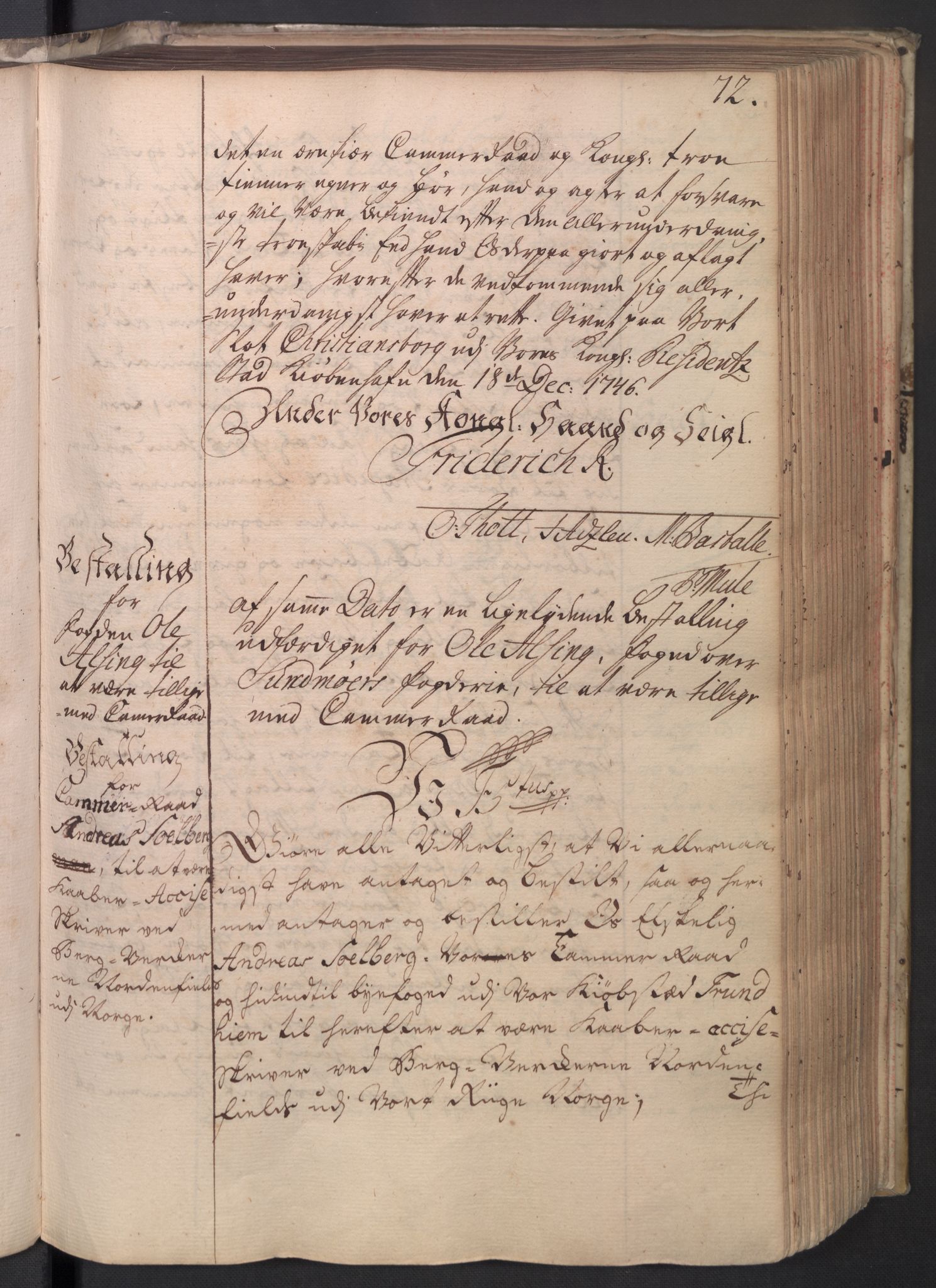 Rentekammeret, Kammerkanselliet, AV/RA-EA-3111/G/Gg/Gge/L0003: Norsk bestallingsprotokoll med register (merket RK 53.27), 1745-1761, s. 72