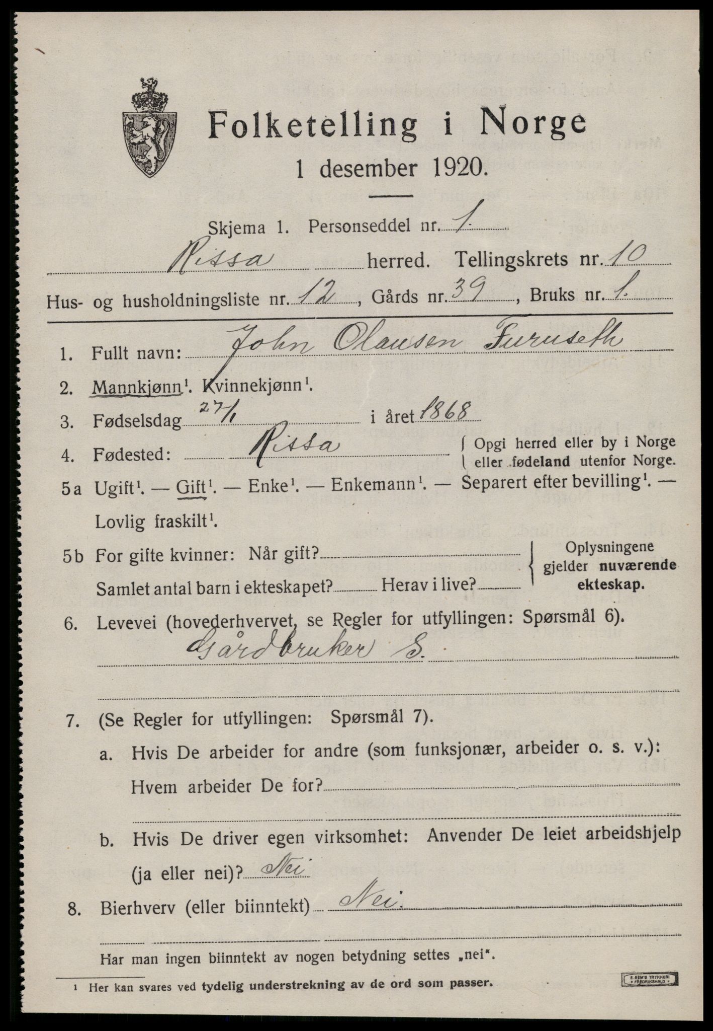 SAT, Folketelling 1920 for 1624 Rissa herred, 1920, s. 6695
