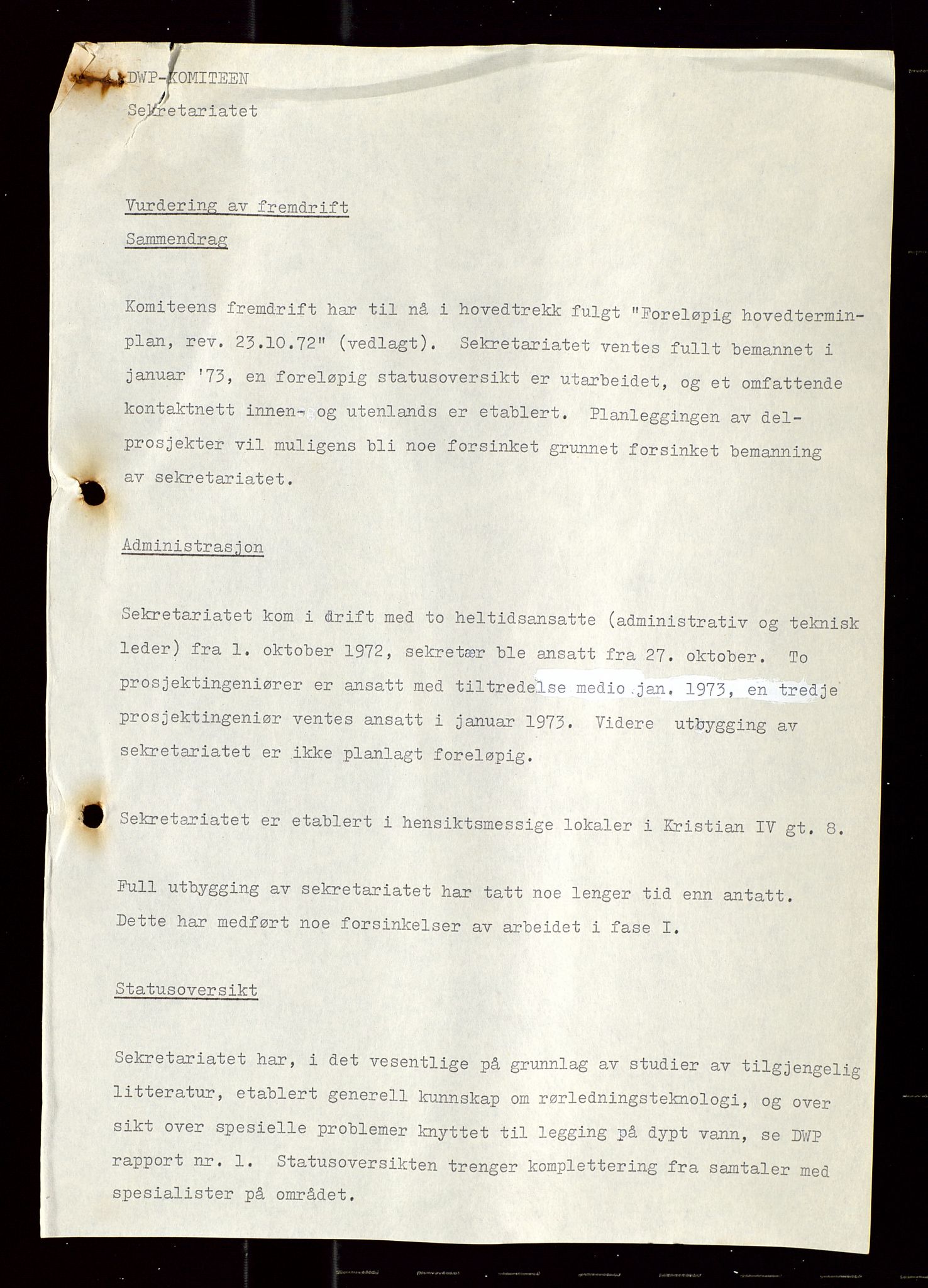 Industridepartementet, Oljekontoret, AV/SAST-A-101348/Di/L0004: DWP, møter, komite`møter, 761 forskning/teknologi, 1972-1975, s. 261