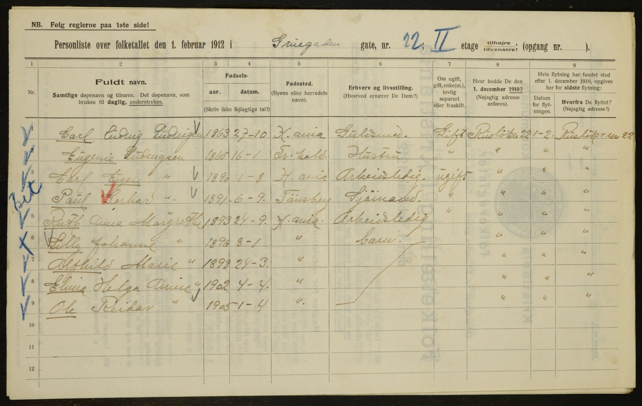 OBA, Kommunal folketelling 1.2.1912 for Kristiania, 1912, s. 30463