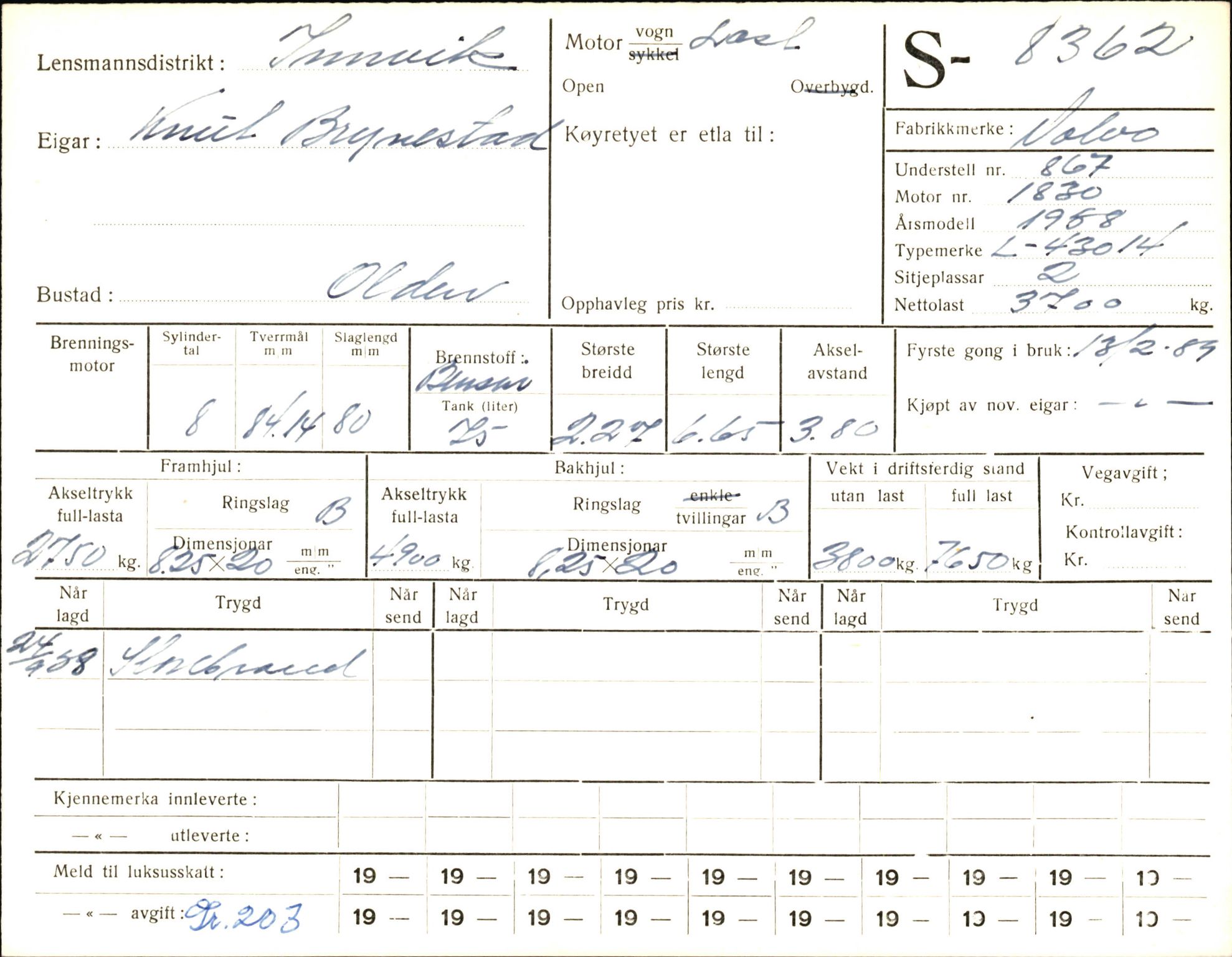 Statens vegvesen, Sogn og Fjordane vegkontor, AV/SAB-A-5301/4/F/L0006: Registerkort utmeldte Fjordane S8300-9500, 1930-1961, s. 92