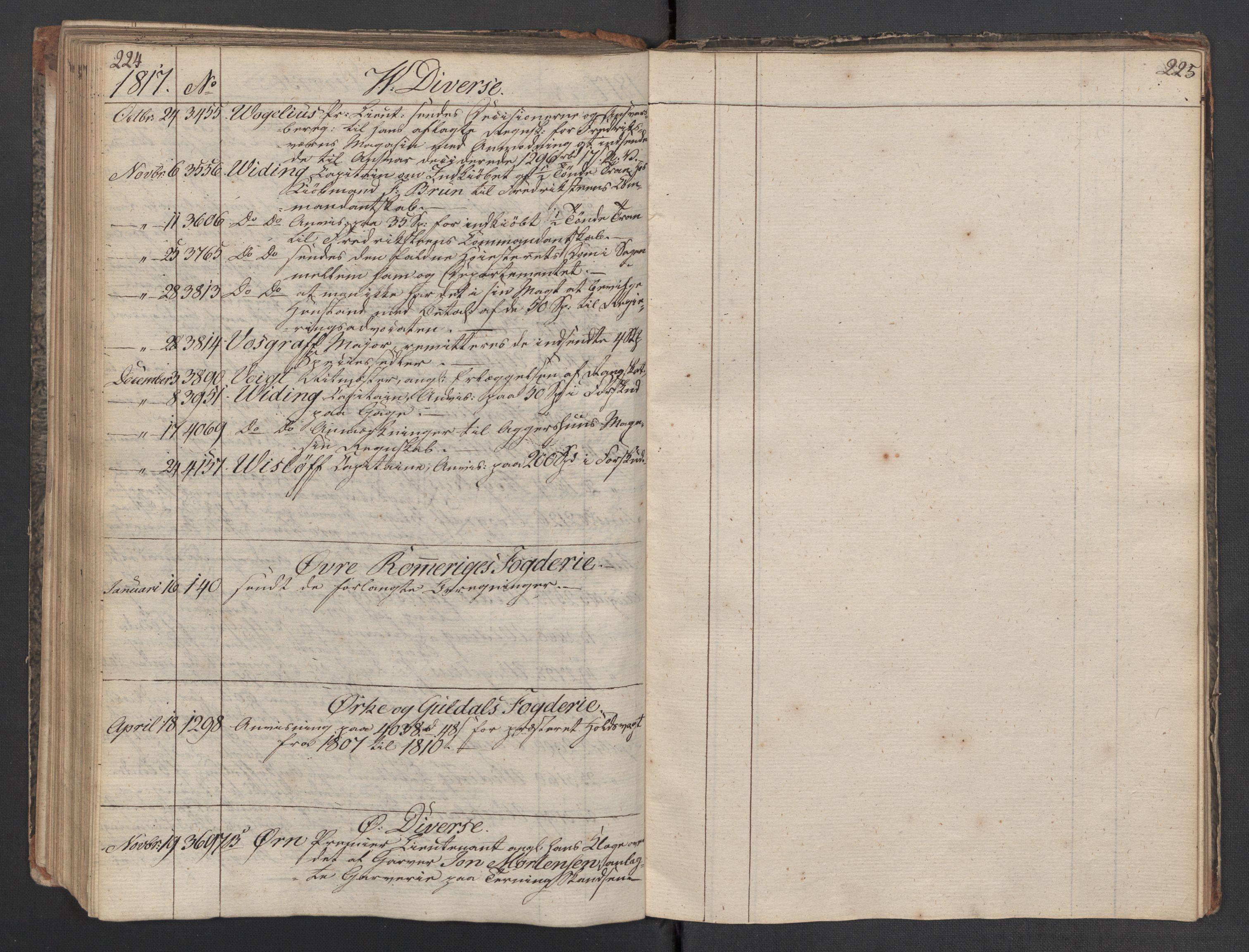 Armédepartementet, RA/RAFA-3493/C/Ca/L0014: 6. Departements Register Udg., 1817, s. 224-225