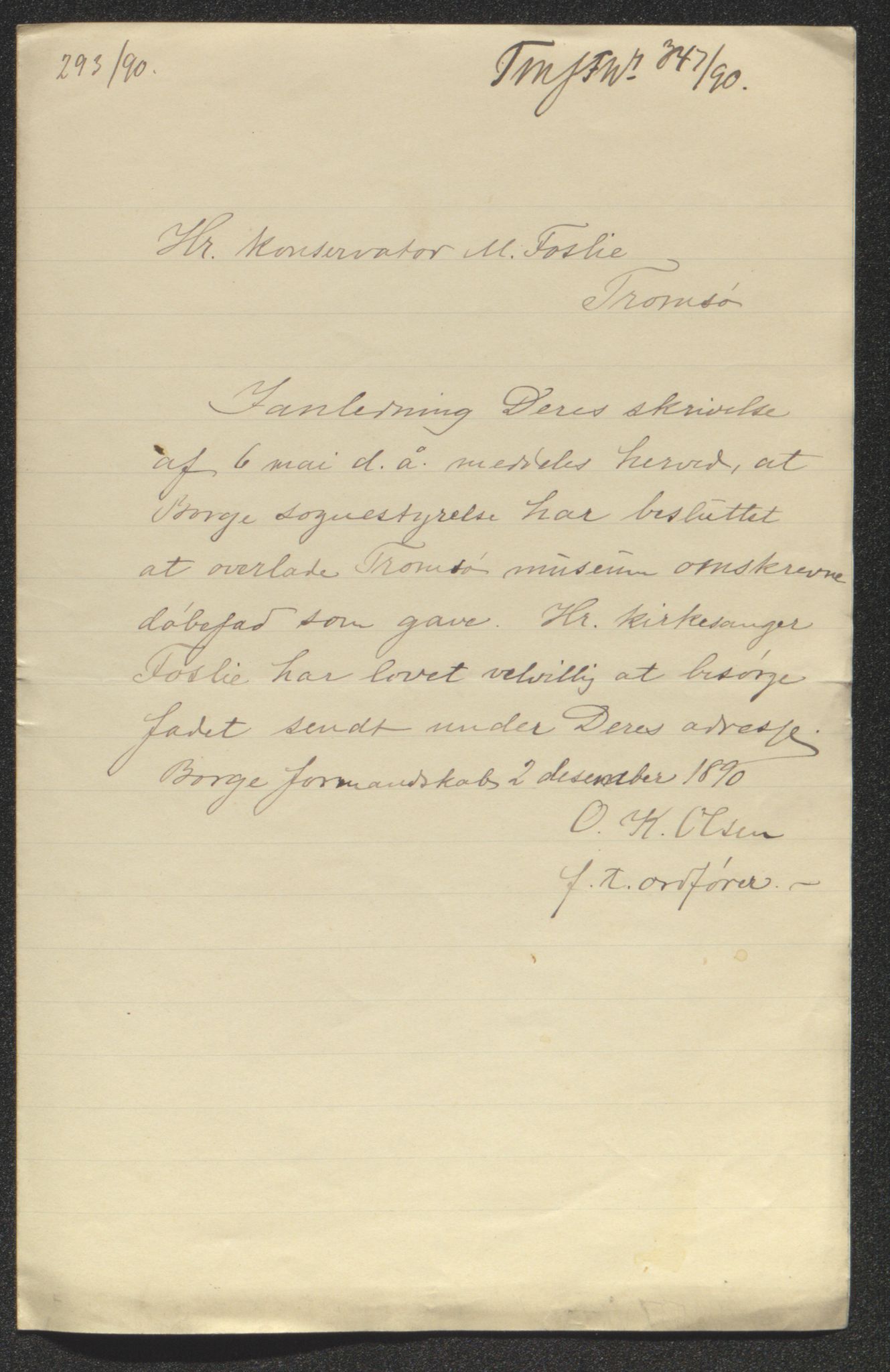 Tromsø Museum, AV/SATØ-S-0162/D/Db/L0036: Journalsaker og innkomne brev, 1890-1893