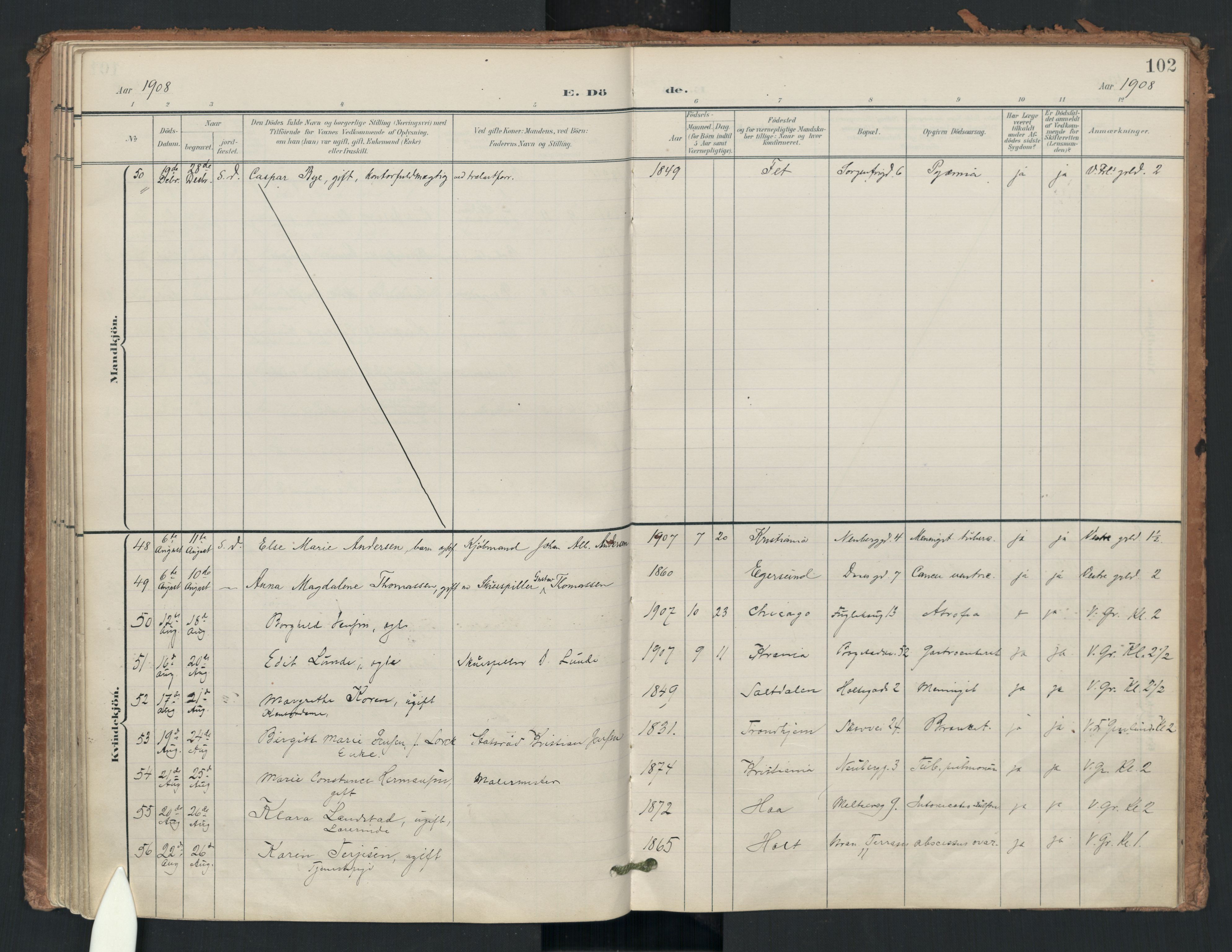 Uranienborg prestekontor Kirkebøker, SAO/A-10877/F/Fa/L0008: Ministerialbok nr. 8, 1898-1936, s. 102