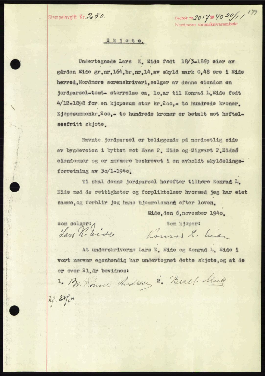 Nordmøre sorenskriveri, SAT/A-4132/1/2/2Ca: Pantebok nr. A89, 1940-1941, Dagboknr: 2017/1940