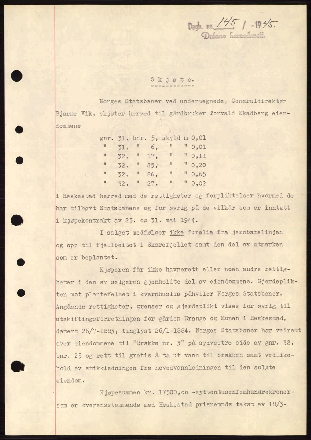Dalane sorenskriveri, SAST/A-100309/02/G/Gb/L0047: Pantebok nr. A8 I, 1944-1945, Dagboknr: 145/1945
