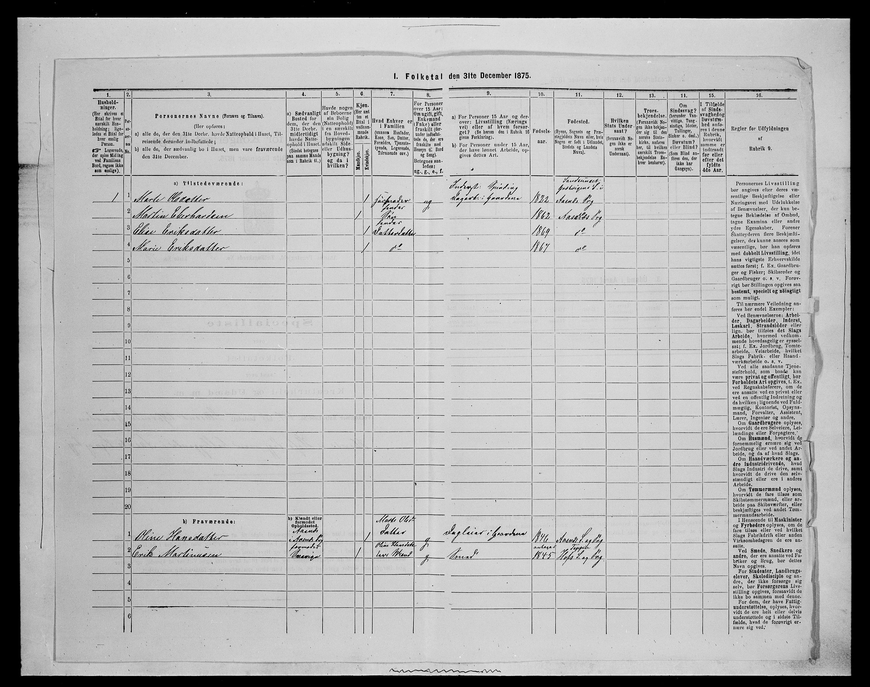 SAH, Folketelling 1875 for 0425P Åsnes prestegjeld, 1875, s. 304