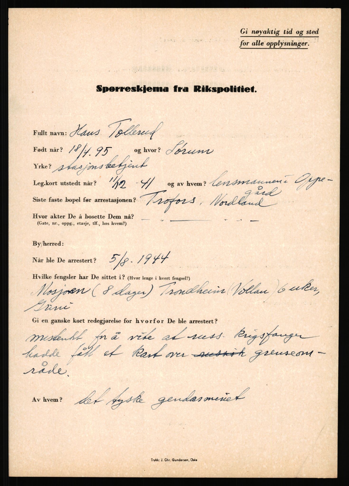 Rikspolitisjefen, AV/RA-S-1560/L/L0017: Tidemann, Hermann G. - Veum, Tjostolv, 1940-1945, s. 109