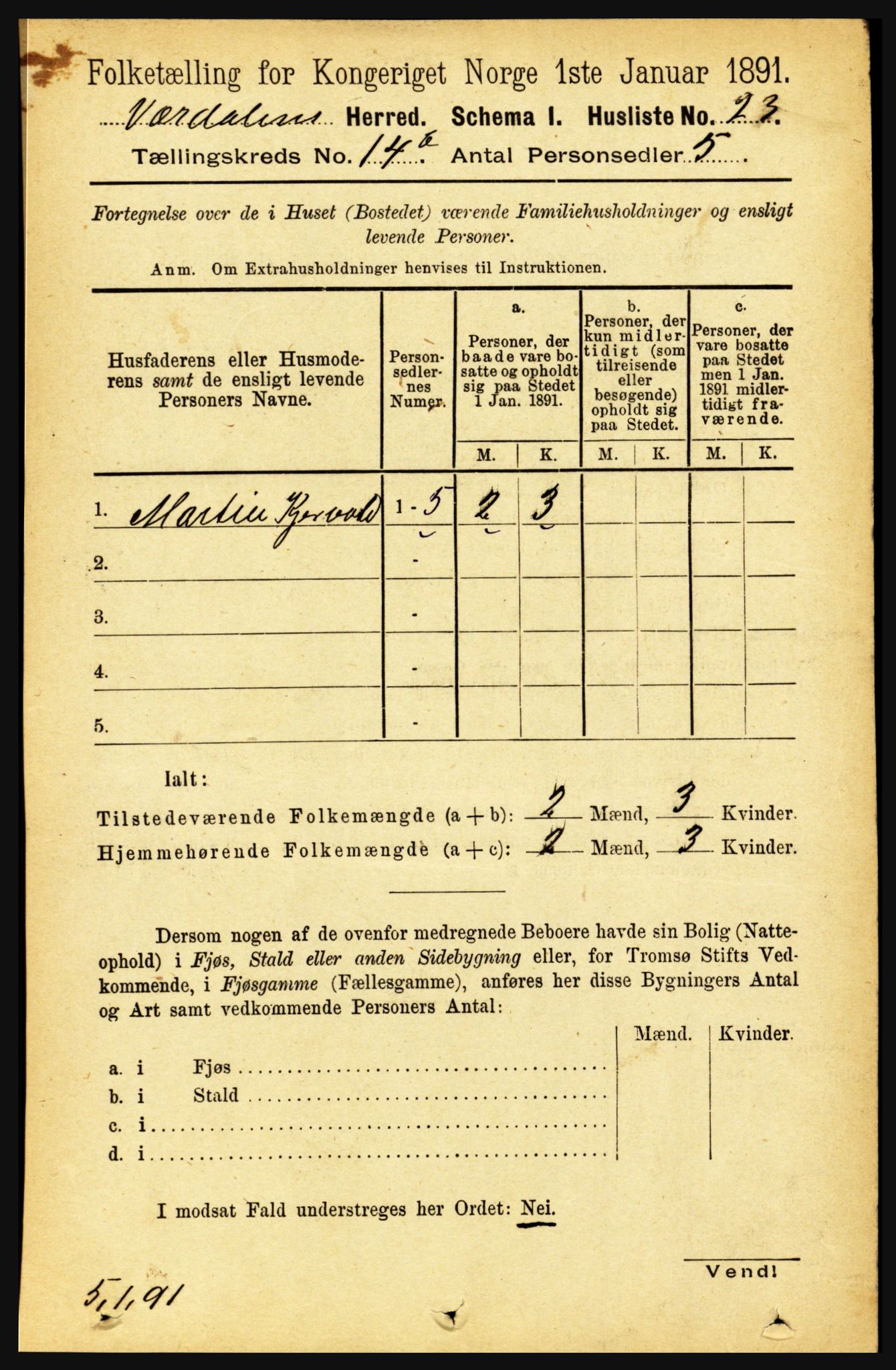 RA, Folketelling 1891 for 1721 Verdal herred, 1891, s. 7346