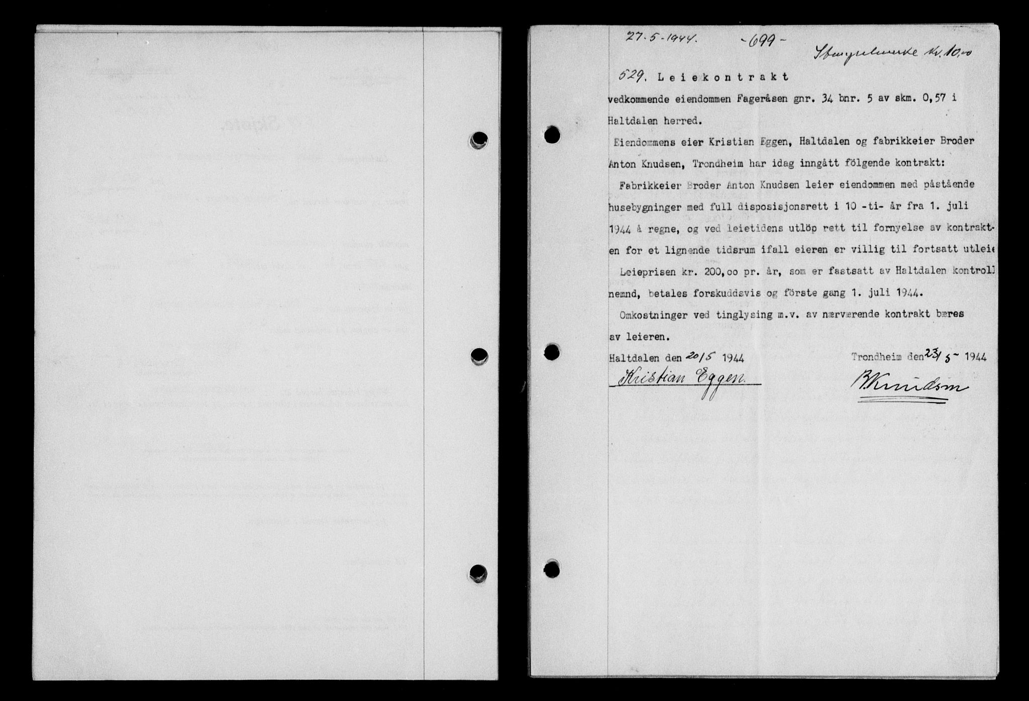 Gauldal sorenskriveri, SAT/A-0014/1/2/2C/L0057: Pantebok nr. 62, 1943-1944, Dagboknr: 529/1944