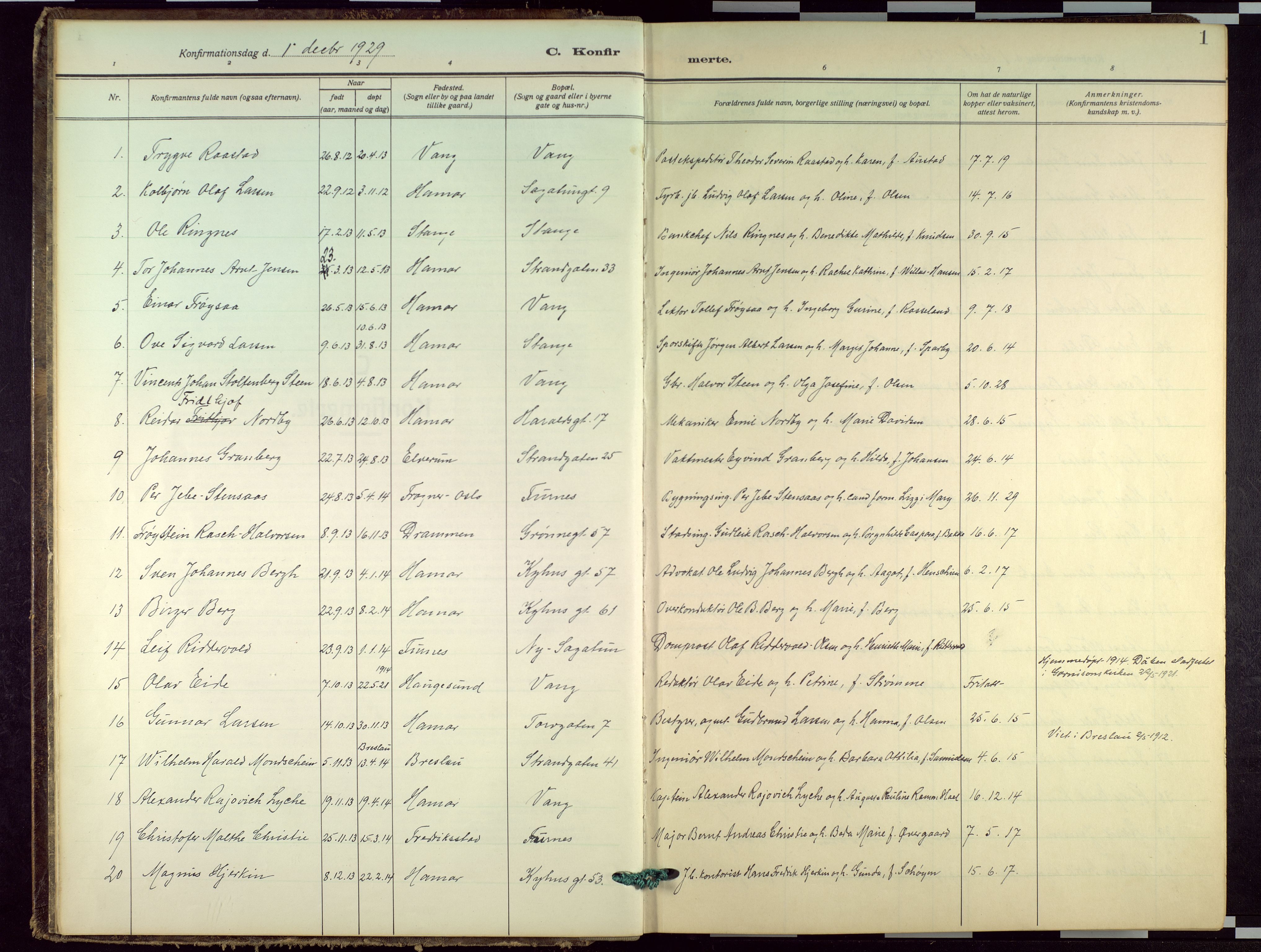 Hamar prestekontor, AV/SAH-DOMPH-002/H/Ha/Haa/L0005: Ministerialbok nr. 5, 1929-1958, s. 1