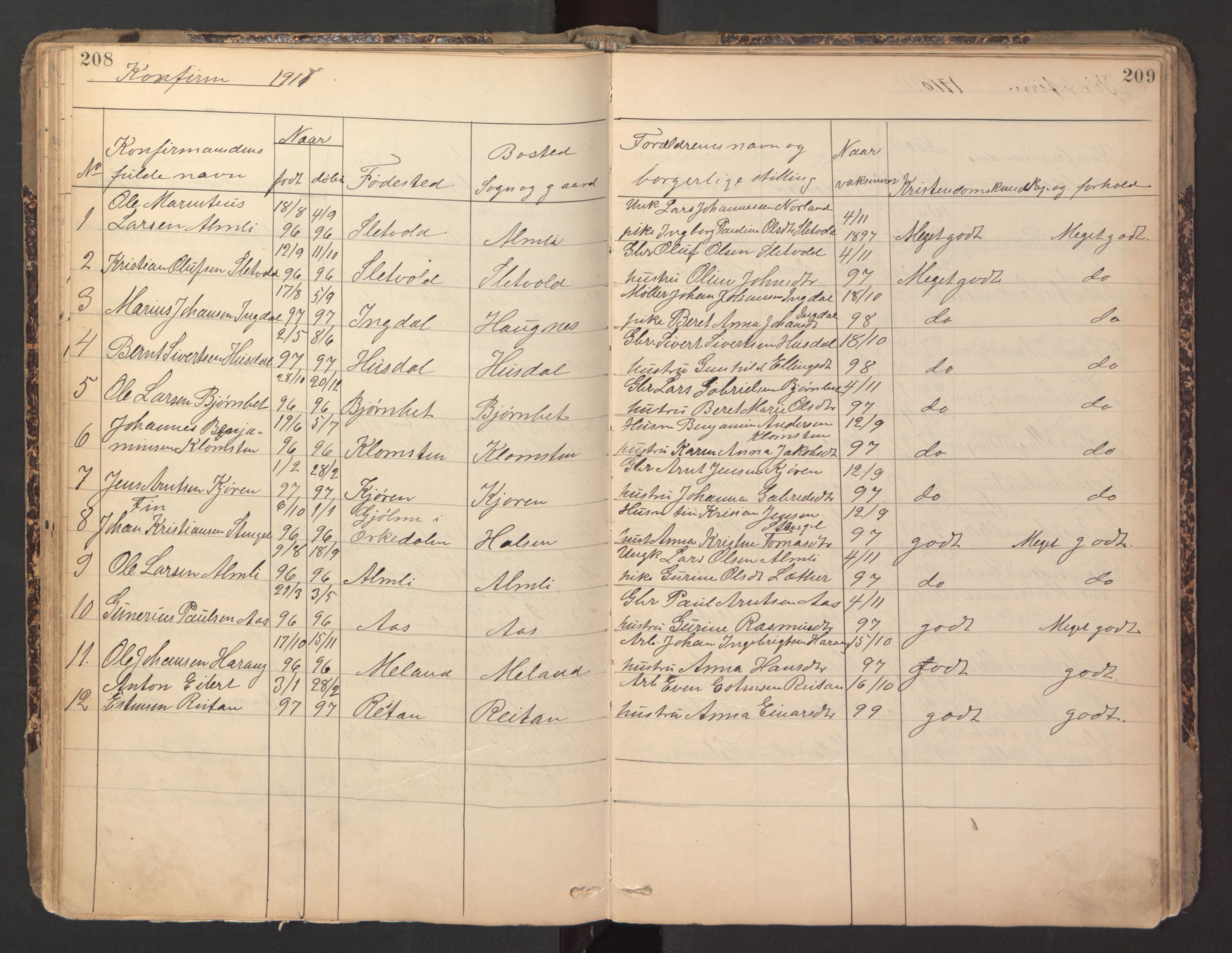 Ministerialprotokoller, klokkerbøker og fødselsregistre - Sør-Trøndelag, AV/SAT-A-1456/670/L0837: Klokkerbok nr. 670C01, 1905-1946, s. 208-209