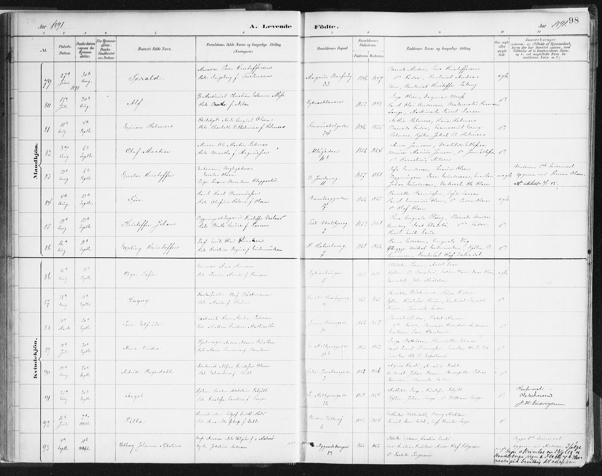 Johanneskirken sokneprestembete, AV/SAB-A-76001/H/Haa/L0001: Ministerialbok nr. A 1, 1885-1900, s. 98